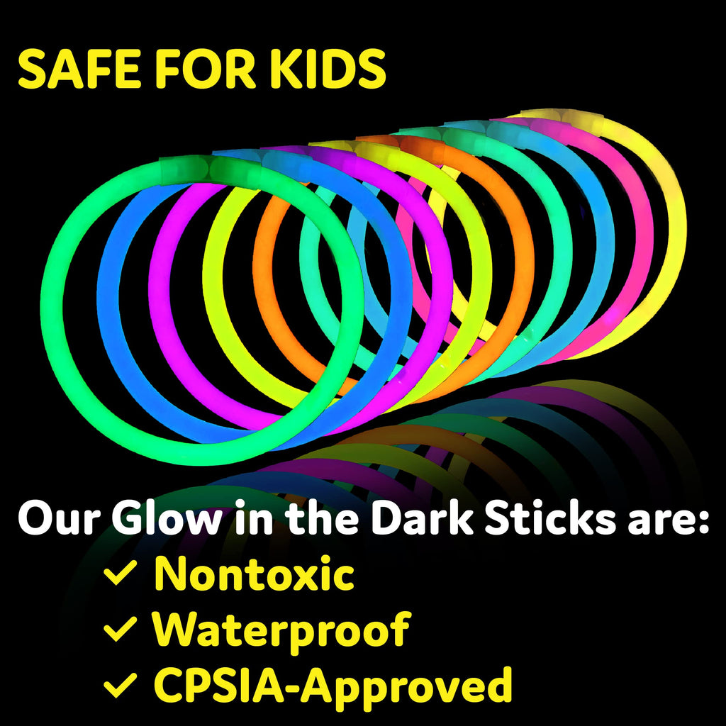 Party Sticks Glow Sticks Jewelry Bulk Party Favors 300pk and Connectors - 8" Glow in the Dark Party Supplies, Neon Party Glow Necklaces and Glow Bracelets for Kids and Adults