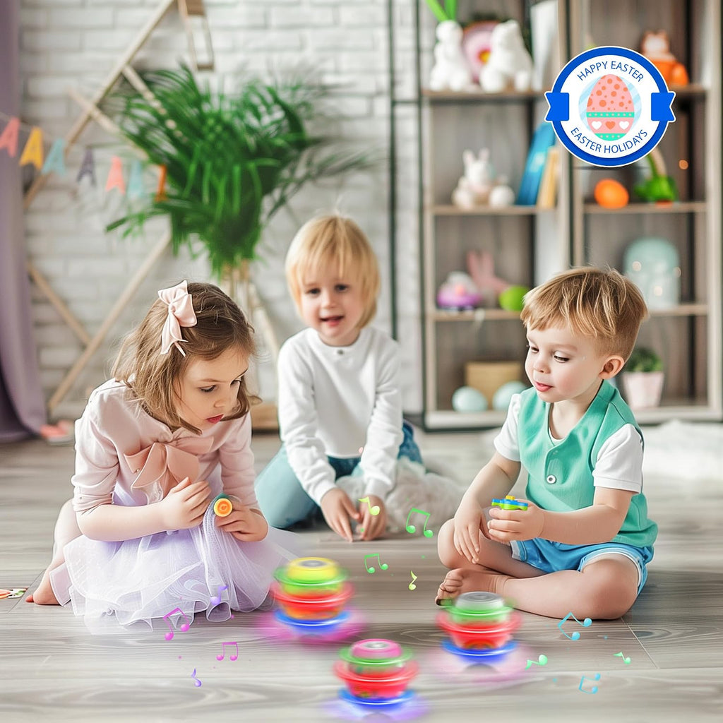 6 PCS Easter Eggs Light Up Flashing Spinning Tops for Kids, Easter Egg Spin Toys with LED Gyroscope for Party Favors Gift, Classroom Event Rewards, Goodie Bag Stuffers, Glow in The Dark Party Supplies