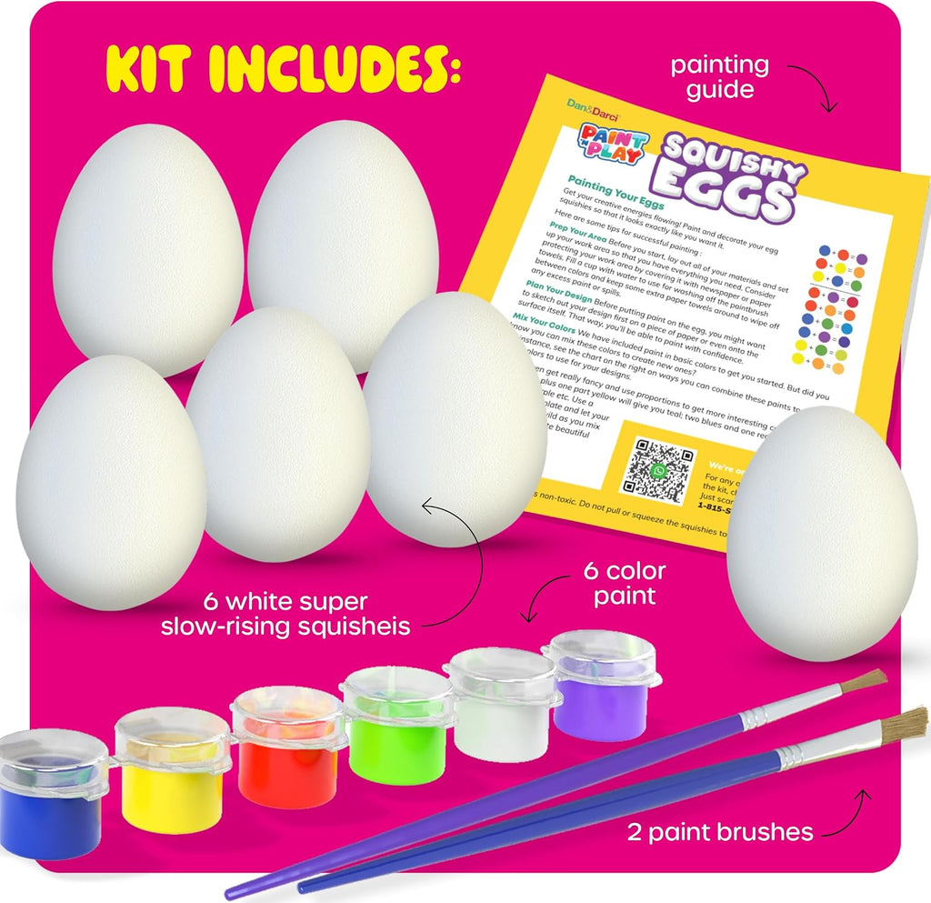 Dan&Darci Egg Squishy Painting Craft Kit - Arts & Crafts for Girls and Boys - Kids Art Activities - Craft Gift for Kid Ages 6 7 8 9 10 Year Old Girl Gifts - Decorate 6 Slow Rising Squishies