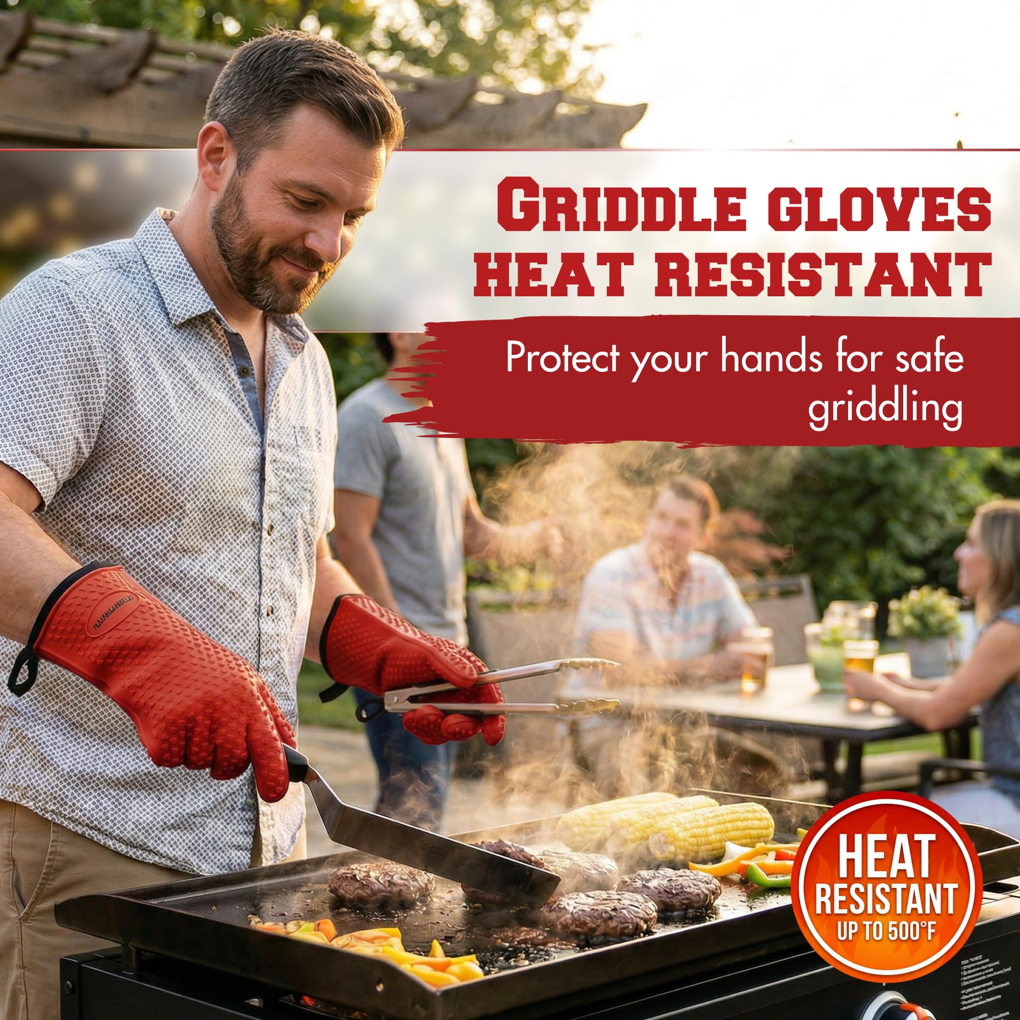 KITCHEN PERFECTION Silicone Oven & Griddle Gloves -Extreme Heat Resistant BBQ & Grilling Gloves -Handle Hot Food Right on Your Griddle |Waterproof Oven Mitts Grill Gloves |Superior Set+3 Bonuses
