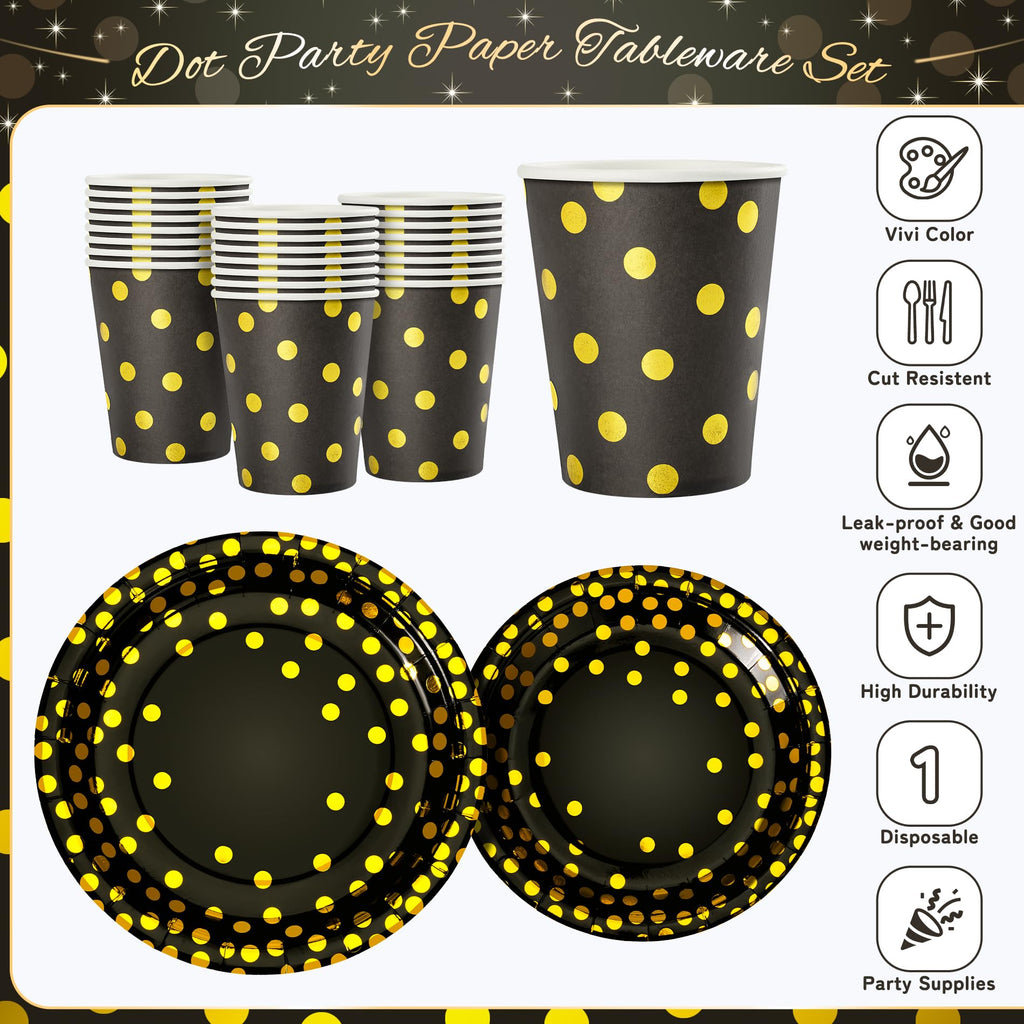 168pcs Happy New Year Party Supplies, Black and White Paper Plates Napkins Cups and Transparent Gold Cutlery for 24 Guests, 2026 New Year Disposable Tableware Supplies for Party Decorations