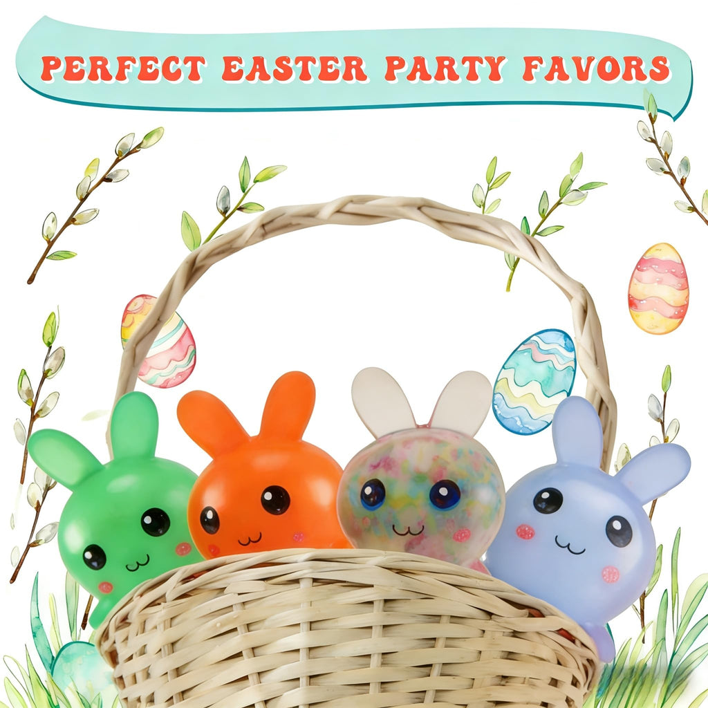 Easter Basket Stuffers,Easter Basket Essentials,4pcs Squishy Easter Bunny Stress Balls for Adults,Easter Stress Relief Fidget Balls,Easter Party Favors Easter Basket Ideas Gifts