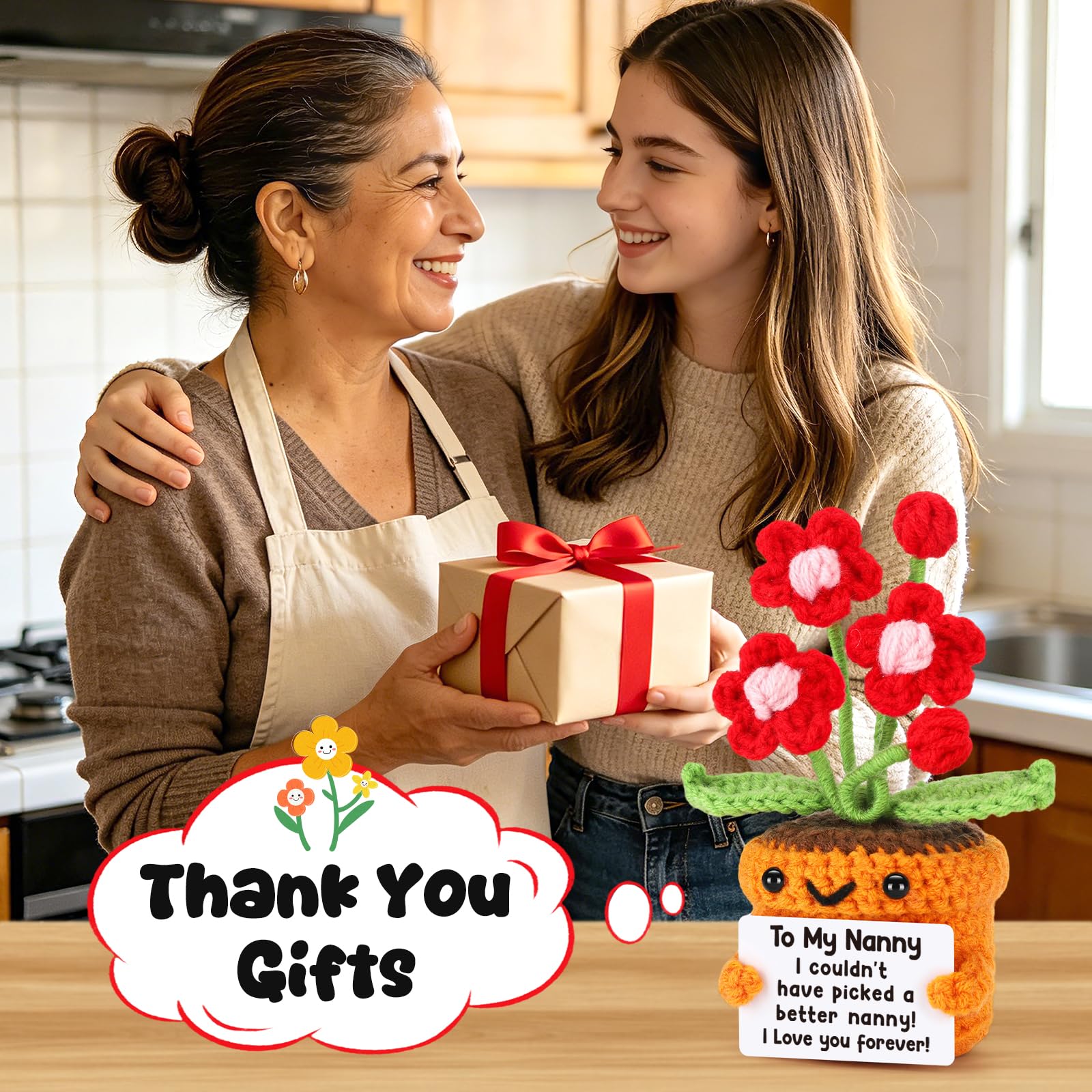 Agantree art Grandma Gifts for Grandma Birthday from Granddaughter Grandson – I Love You Crochet Flower Decor Grandparents Day Christmas for Great Grandma Gigi Nana