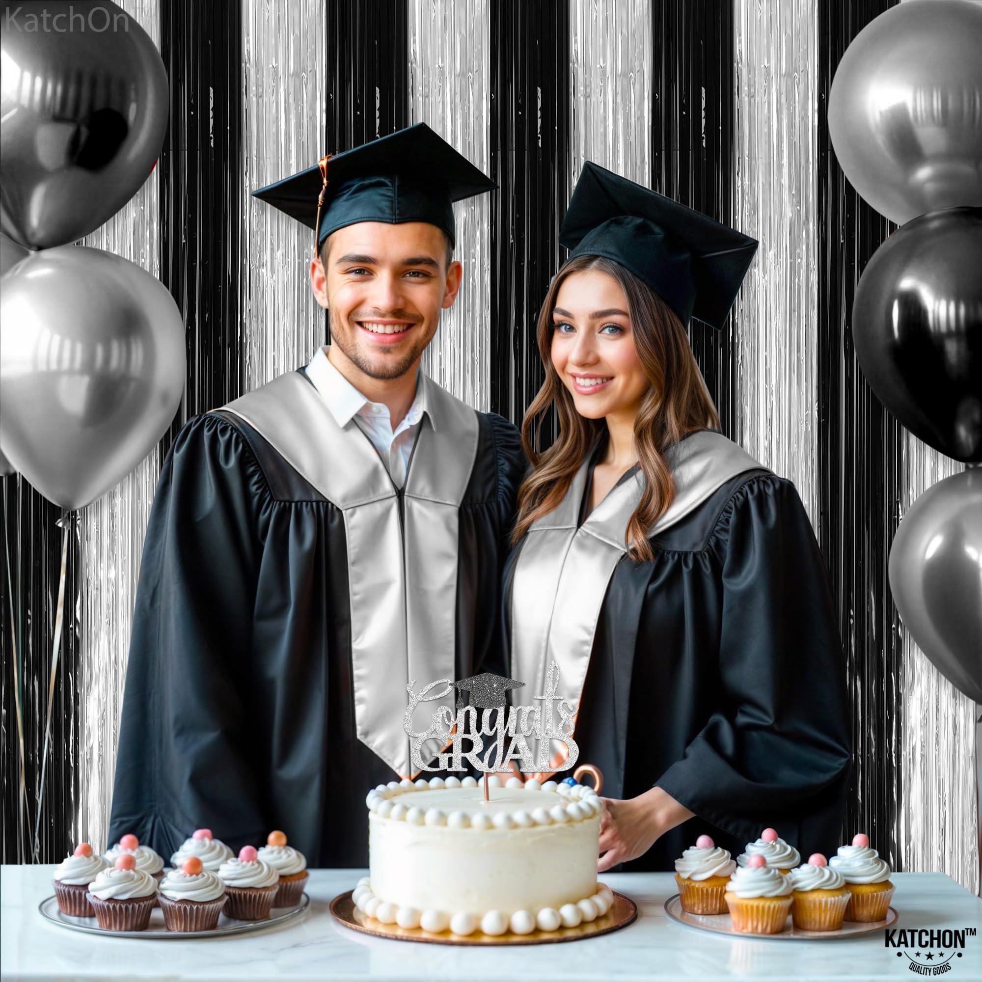KatchOn, XtraLarge Gold Streamers Backdrop - 3.2x8 Feet, 2 Pcs | Gold Fringe Backdrop Curtain for Ramadan Decorations for Home, Casino, 50th Birthday Decoration | Graduation Decorations 2026