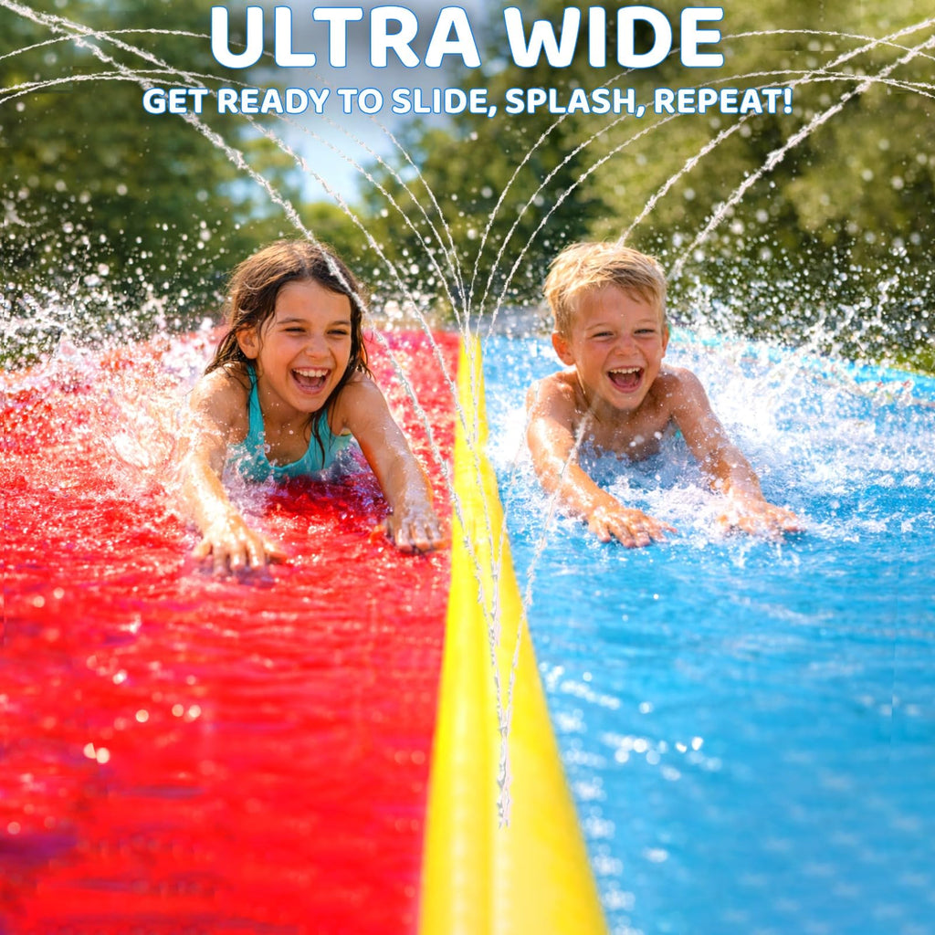 JAMBO Premium Triple Water Slide with 3 Bodyboards, 20Ft Heavy Duty Slip Splash and Slides-Advanced 3-Way Sprinkler System, Splash Pad Mat Backyard Summer Outdoor Water Toys n Long Slides for Kids