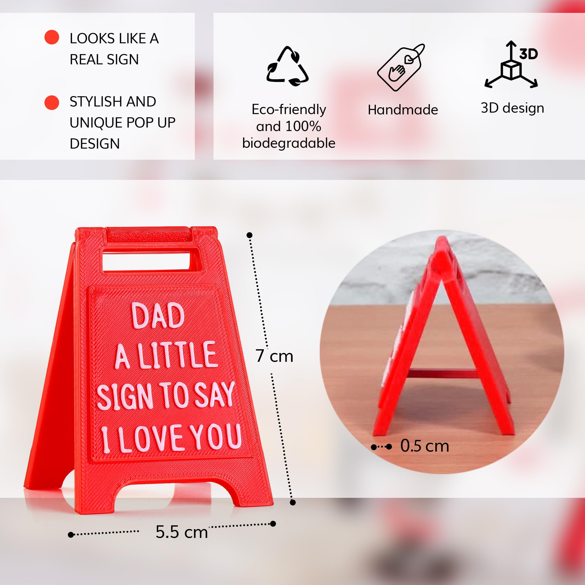 Romantic Mini Desk Sign with “I Love You” Message – Valentine’s Day & Romantic Anniversaries Gift for Her or Him – Cute Freestanding Love Keepsake - Premium Plastic Solid Freestanding Desk Sign