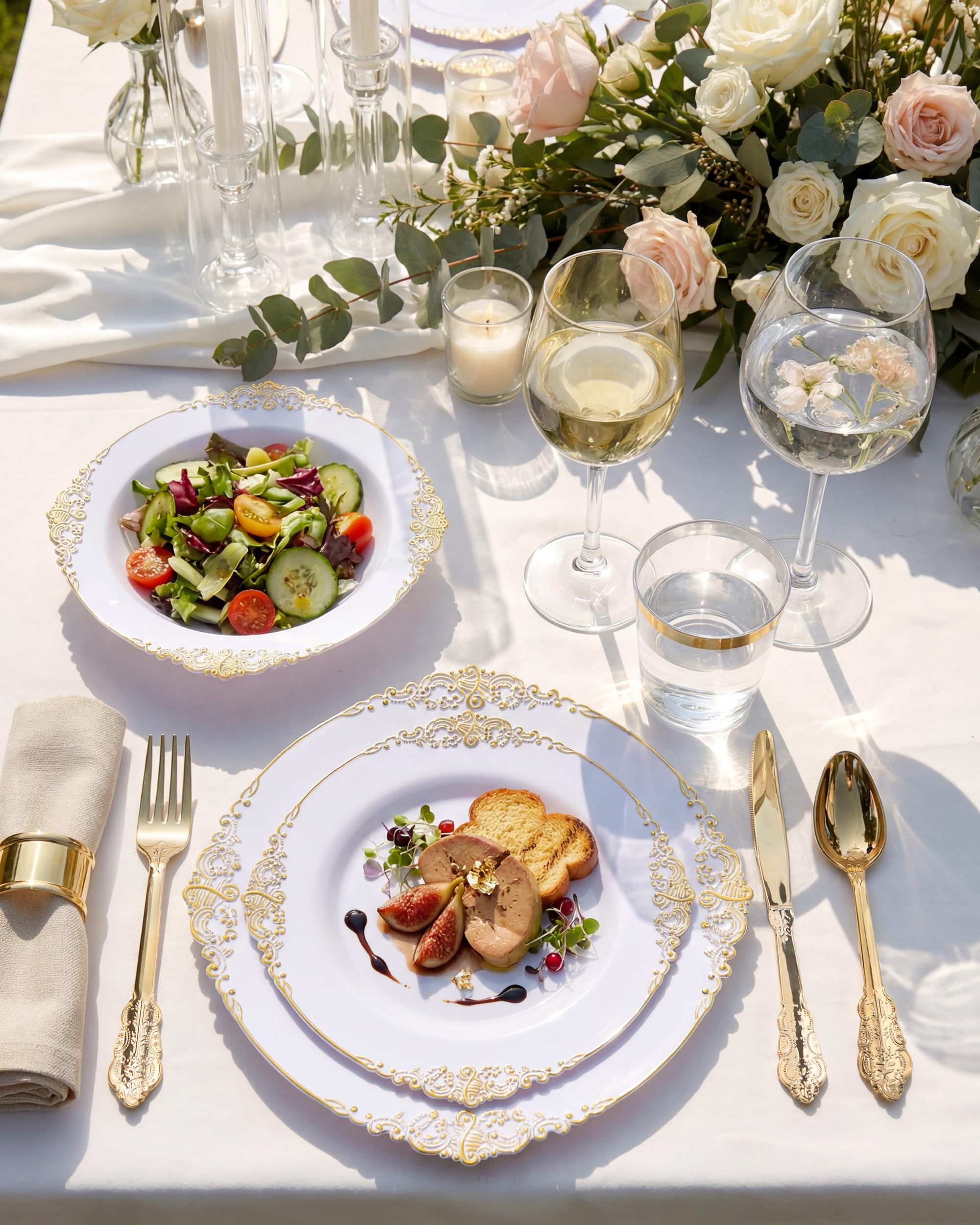 Nervure 175PCS Clear Blue Plastic Plates - Plastic Dinnerware Set Include 25Dinner Plates, 25Dessert Plates, 25Cups, 25Forks, 25Knives, 25Spoons, 25Napkins Perfect for Wedding & Party