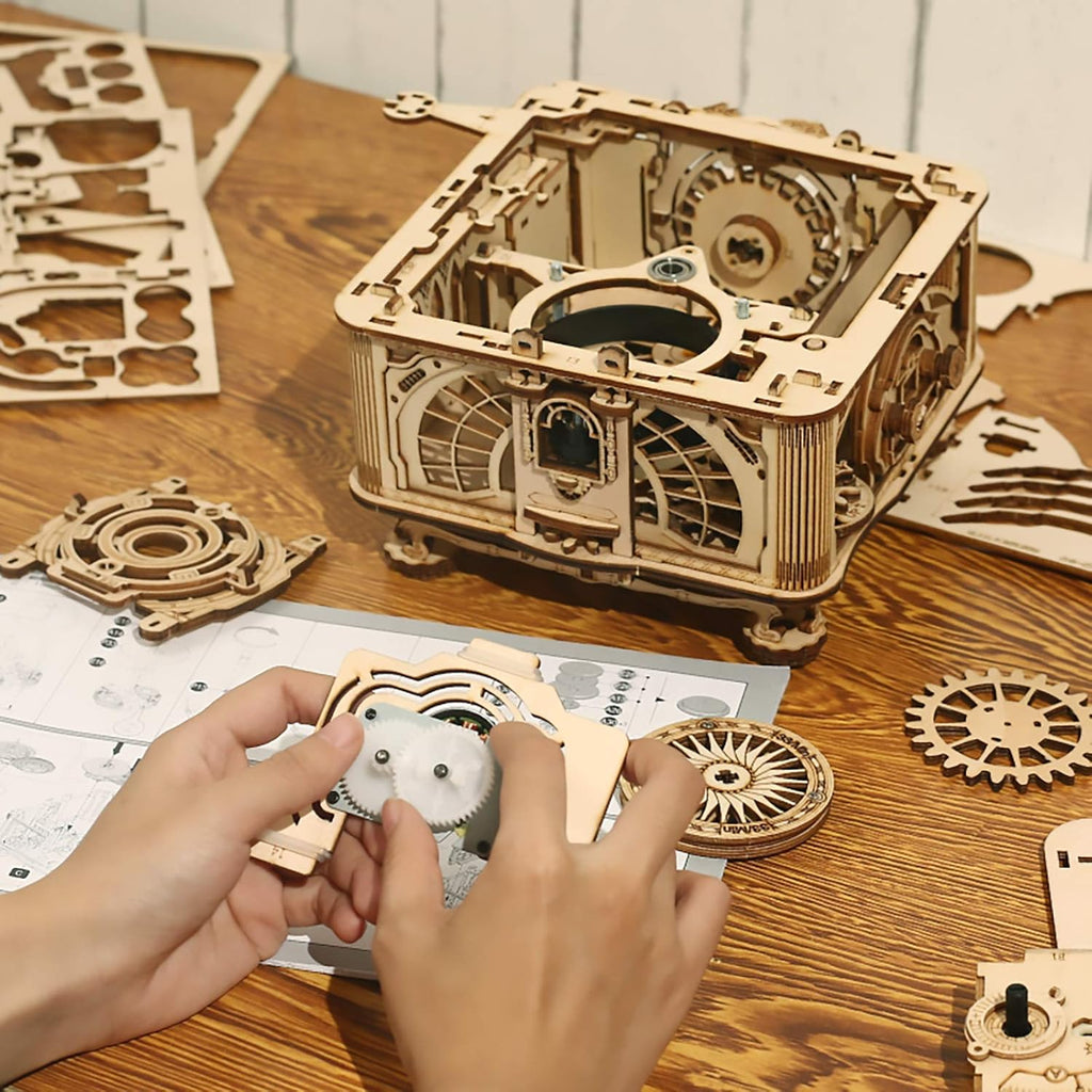 RoWood 3D Wooden Puzzle Music Record Player, Classical Mechanical Model Kit to Build, Best Gift for Adults - Gramophone