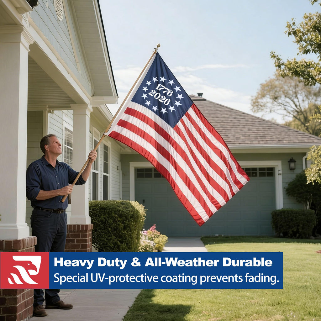 American Flag Durable Nylon 3x5 Ft Outdoor Heavy Duty,100% Nylon fabric made in the USA ,Longest Lasting Non Fading American Flags for Outside 3x5,Waterproof Embroidered American Flag, All Weather US Flags Use Outdoor High Wind,Tear Proof America Flag Sew