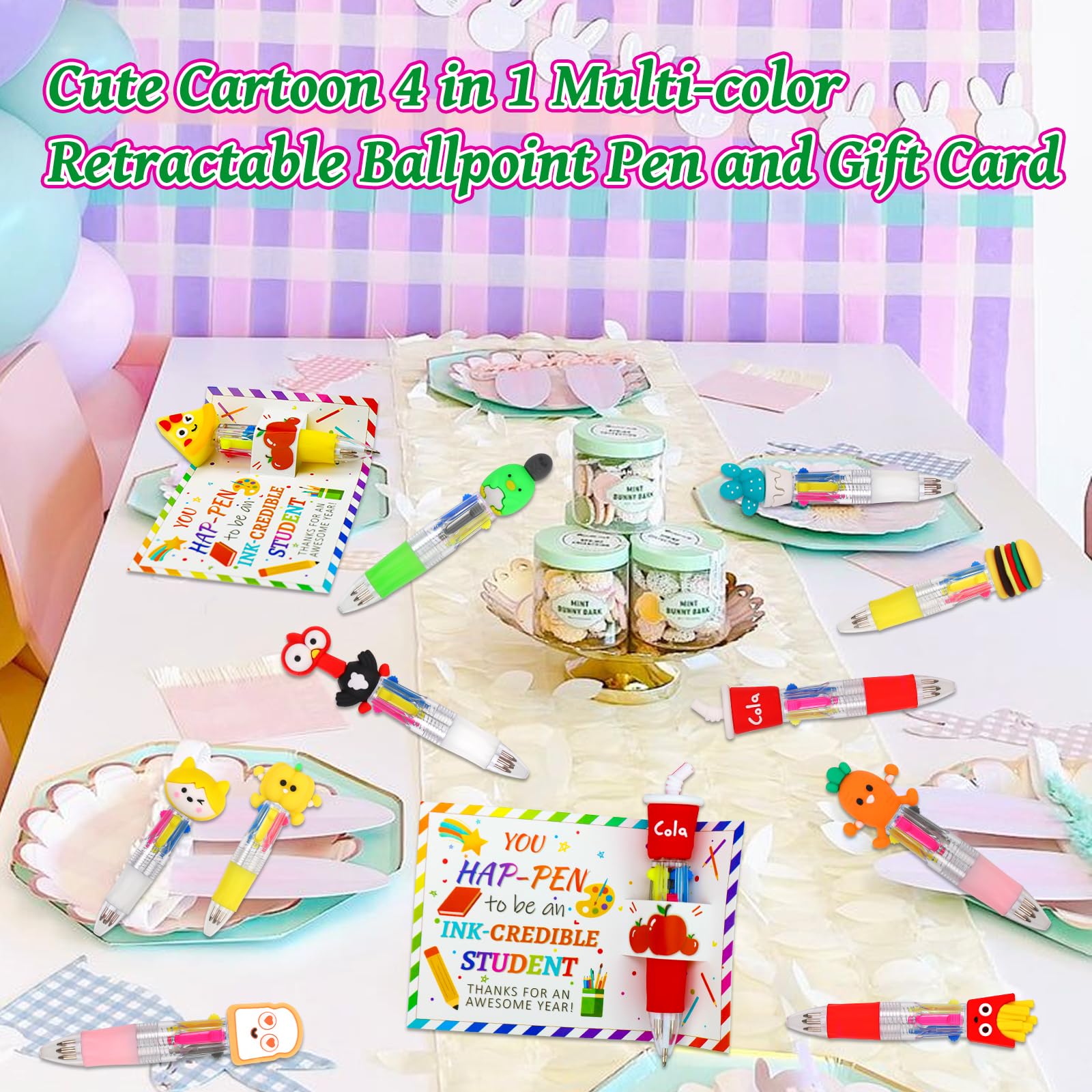 CZWZ 20Pcs Mini Multicolor Pens in One 4-in-1 Cute Pens Bulk for Kids, Fun Kawaii Ballpoint Pens for Birthdays and Children's Party Favors Gifts Teacher School Supplies
