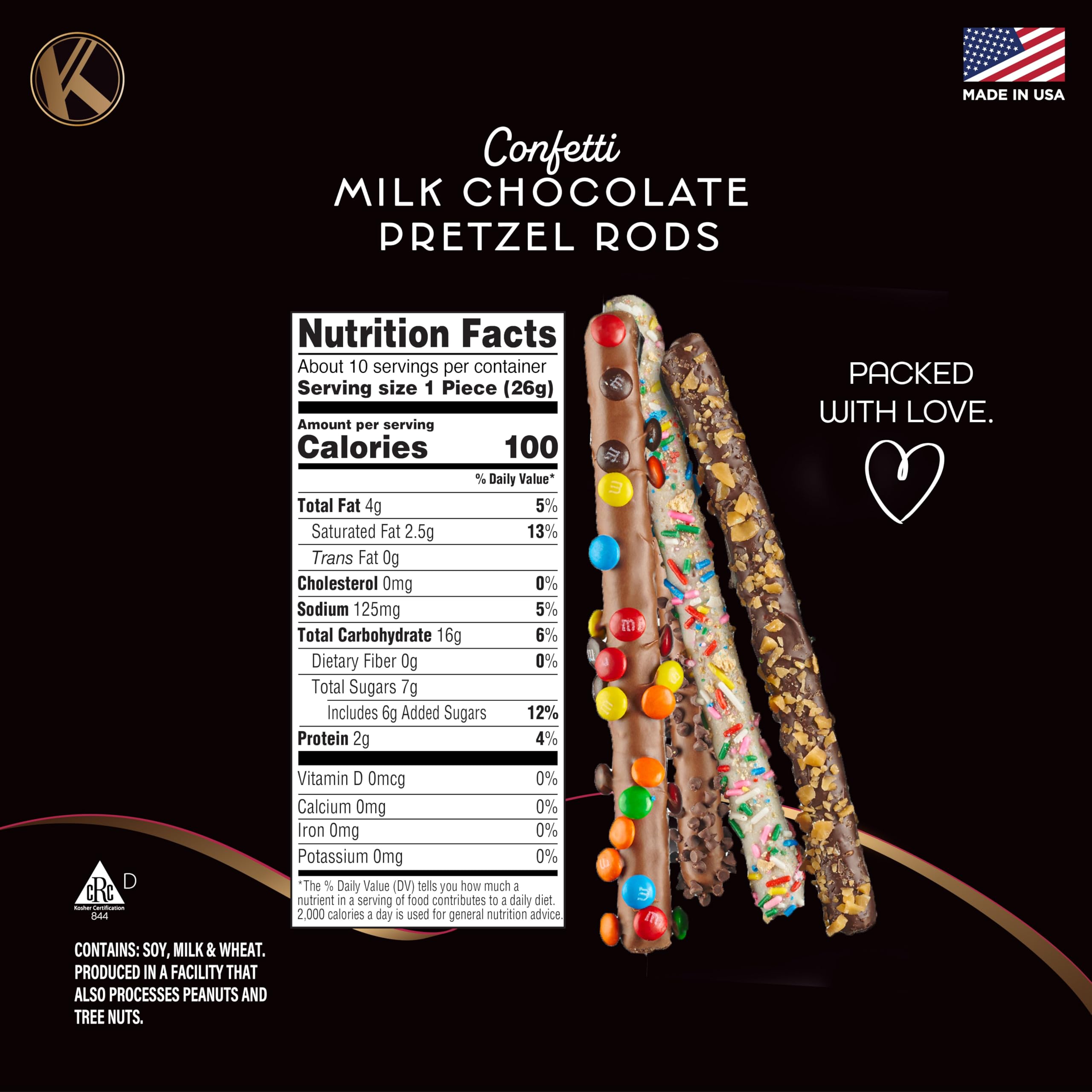 KREMERY Creamy Chocolate Cravings - Fathers Day Treats, Gift For Dad, Chocolate Covered Pretzel Rods Gift Basket with Candied Toppings (8 Pretzels) Sweet Treats in Clear Tube Kosher