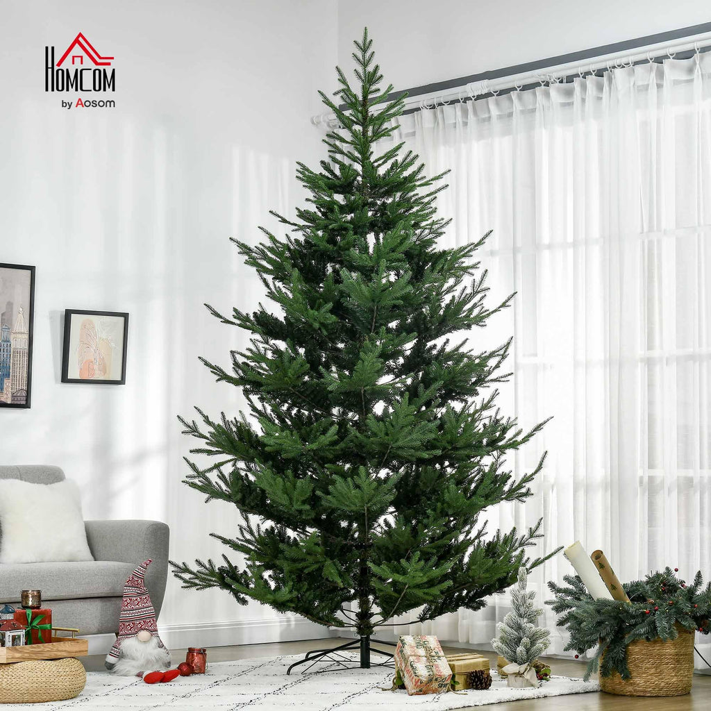 HOMCOM 7.5 Foot Artificial Christmas Tree, Nordic Pine Hinged Xmas Tree with 1218 Realistic Branches, Wide Steel Base, Auto Open, Green
