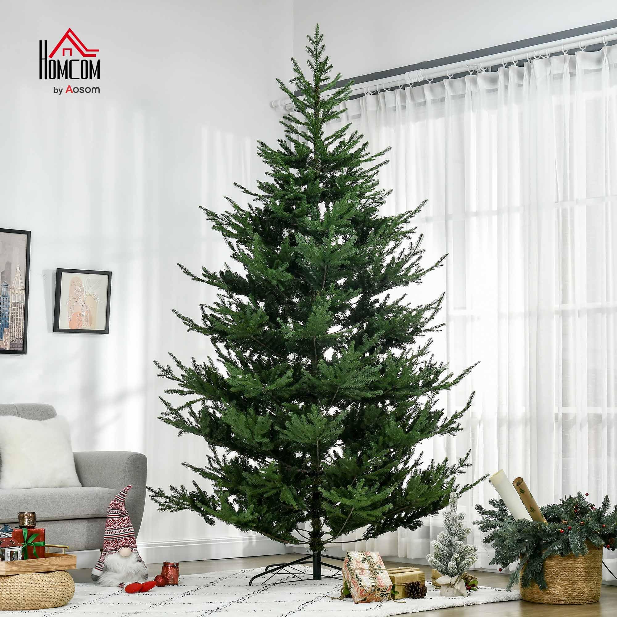 HOMCOM 7.5 Foot Artificial Christmas Tree, Nordic Pine Hinged Xmas Tree with 1218 Realistic Branches, Wide Steel Base, Auto Open, Green