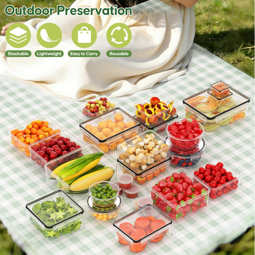 JSCARES 40 PCS Food Storage Containers with Lids Airtight (20 Lids &20 Containers) - Leakproof Meal-Prep Containers for Kitchen Storage Reusable Plastic Microwave/Dishwasher Safe with Labels & Pen