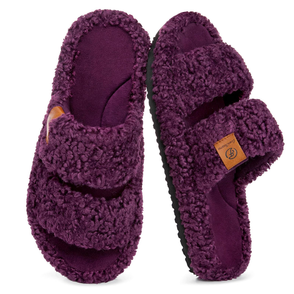 EverFoams Womens Fuzzy Open-toe Slippers Soft Comfy Memory Foam Indoor House Shoes