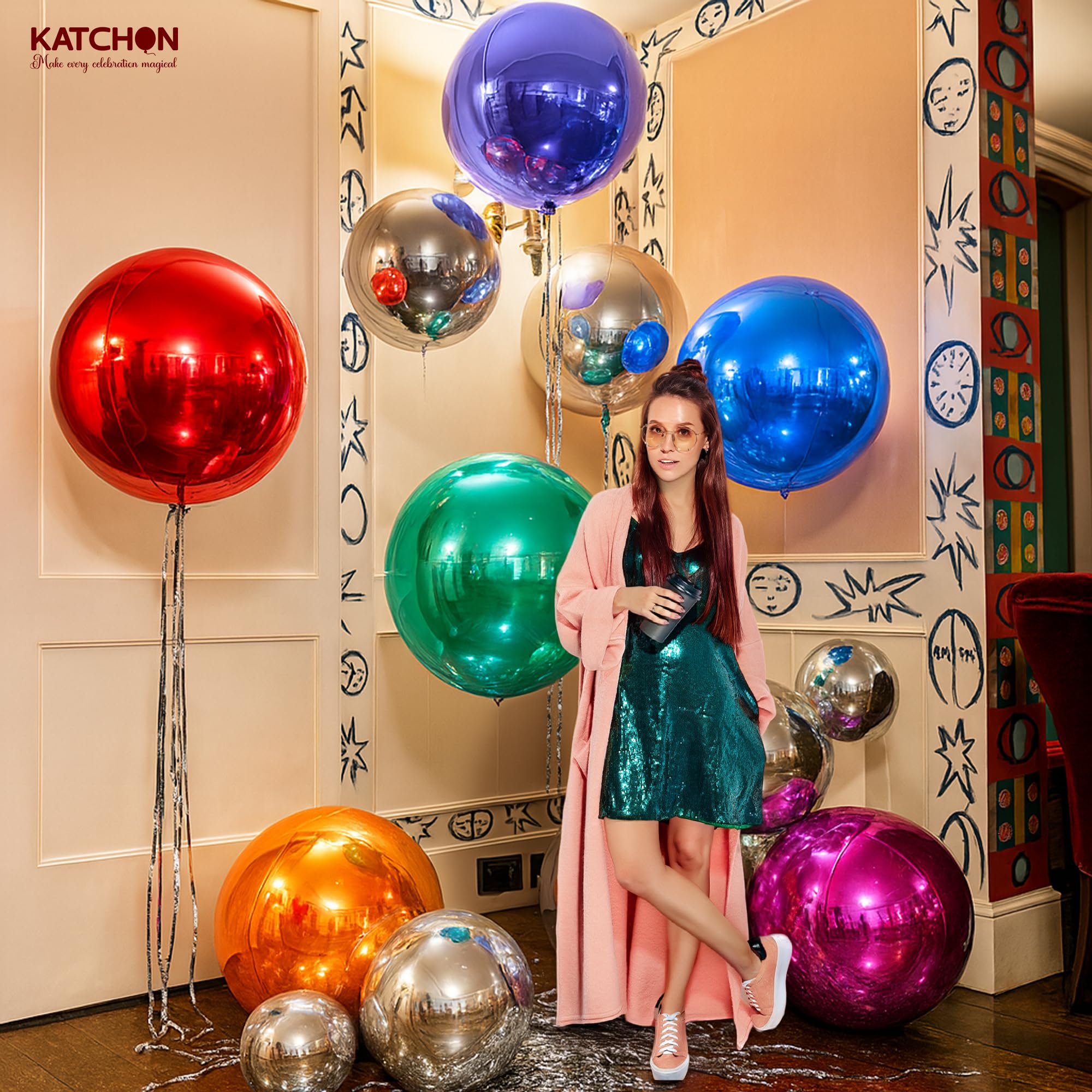 KatchOn, Big Silver Disco Ball Balloons - 22 Inch, Pack of 6 | Disco Party Decorations, 4D Sphere Disco Balloons for 70s Theme Party Decor, Bachelorette Party Decorations | Graduation Decorations 2026