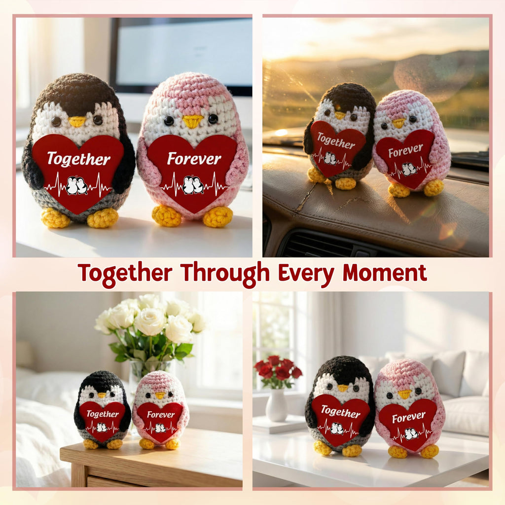 OASSIE Anniversary Couple Gifts for Women Men - Positive Penguin Couple Crochet with Card - Mothers Day Birthday Anniversary Wedding Gifts for Wife Husband Him Her Couples Boyfriend Girlfriend
