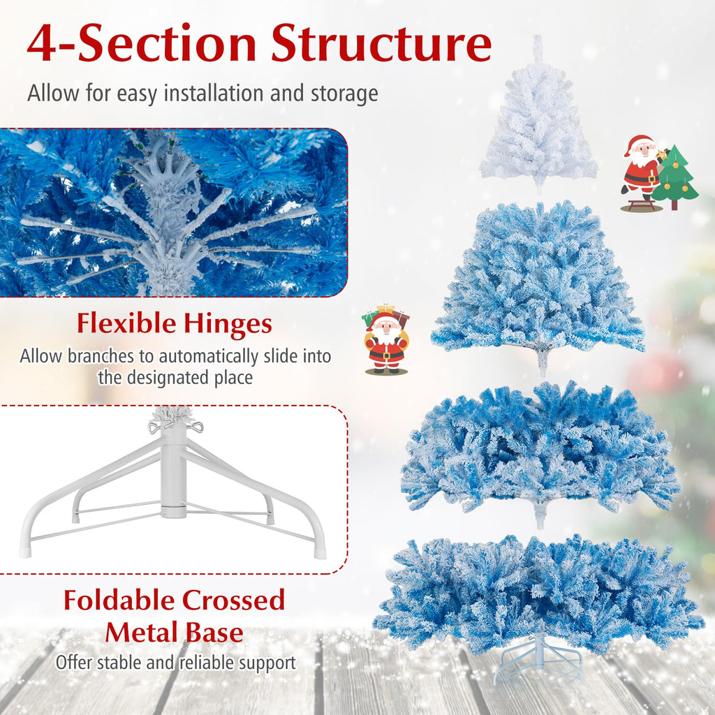 Goplus 7FT Pre-Lit Artificial Christmas Tree Auto-Spread/Close up Branches 11 Flash Modes with Multicolored 400 LED Lights & Metal Stand