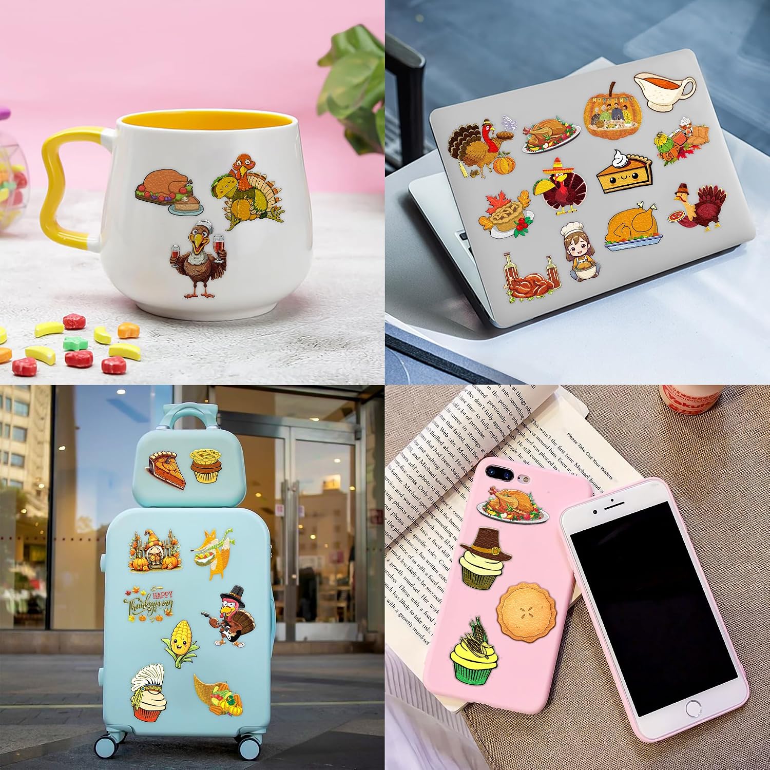96 PCS Funny Happy Thanksgiving Food Pre-cut Temporary Tattoos Stickers Fall Autumn Birthday Party Decorations Supplies Favors Decor Cute Pumpkin Turkeys Dinner Tattoo Gifts Boys Girls Prizes Holiday