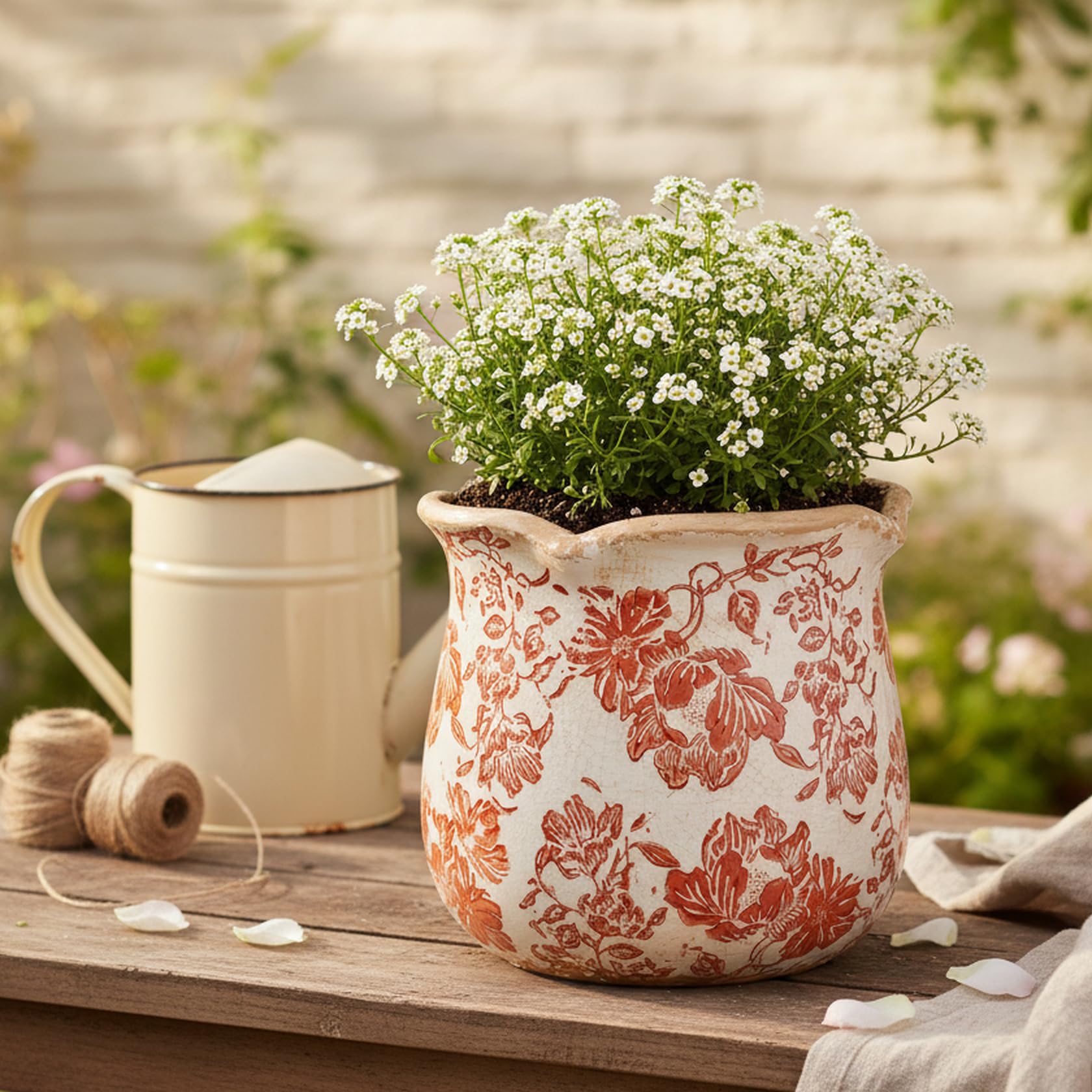 Ceramic Pots for Plants, Vintage Plant Pot with Drainage Hole, 6.11in. Planter for Indoor Plants, Crackle Glaze Finish Flower Pot, Perfect Tuscan Ceramic Planter for Gardening, Antique Blue Meadow