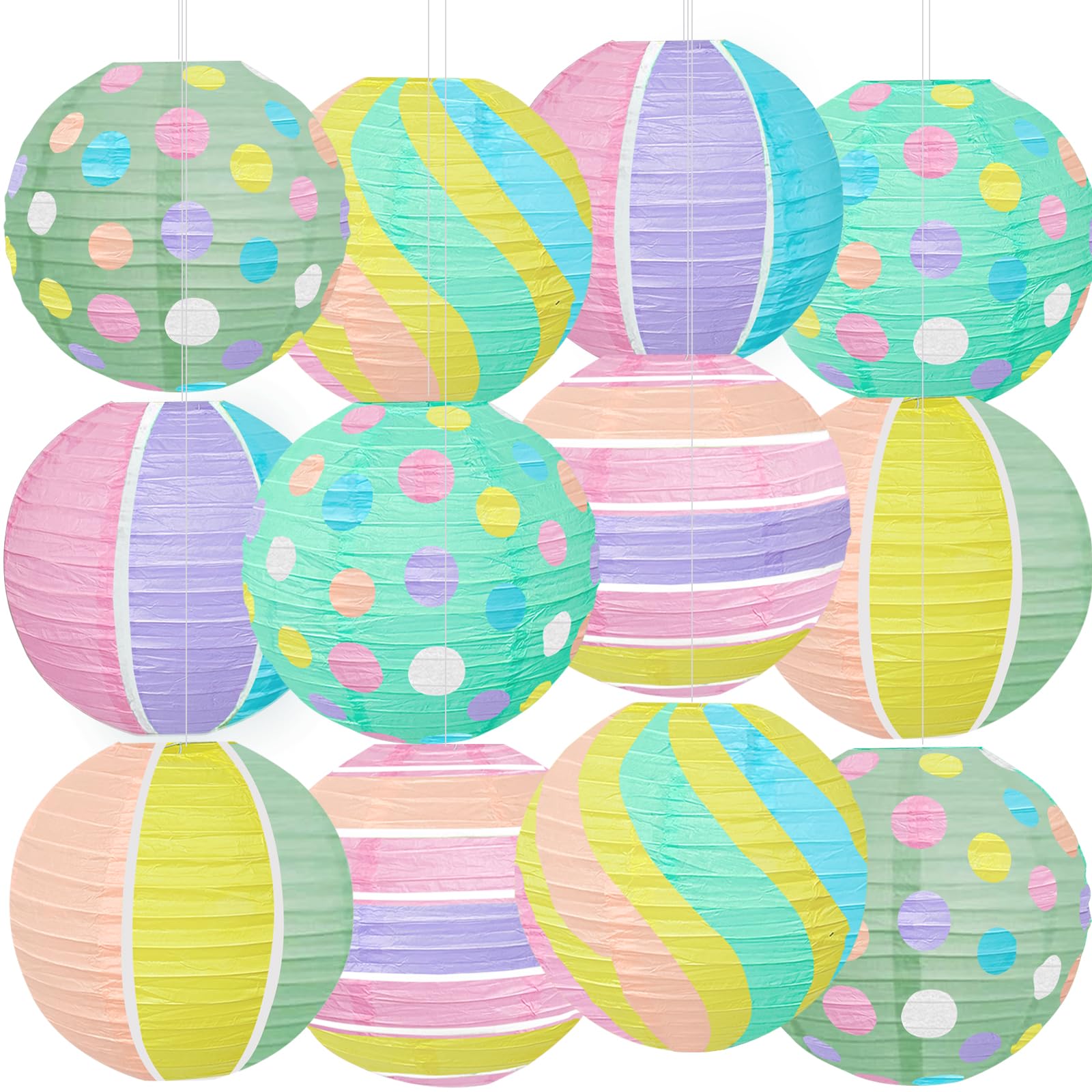12 PCS Lucky Green Paper Lanterns, 8" Hanging Clover Decorations for Garden Party, Casino Night, The Lucky One Baby Shower, Irish Wedding & Spring Events, St. Patrick's Day