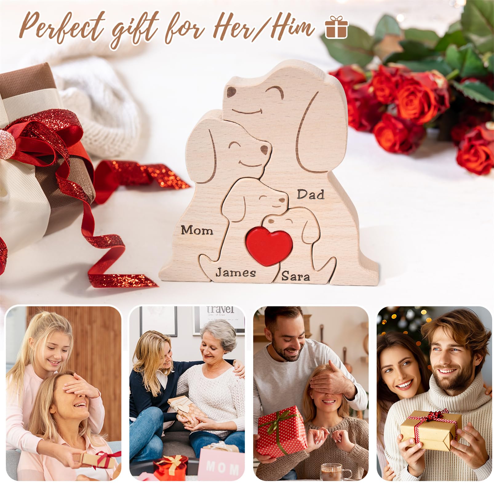 Personalized Family Name Puzzle with 2-8 Names Custom Wooden Bear Puzzle with Names Customized Wooden Puzzle Gifts for Christmas (Bear)