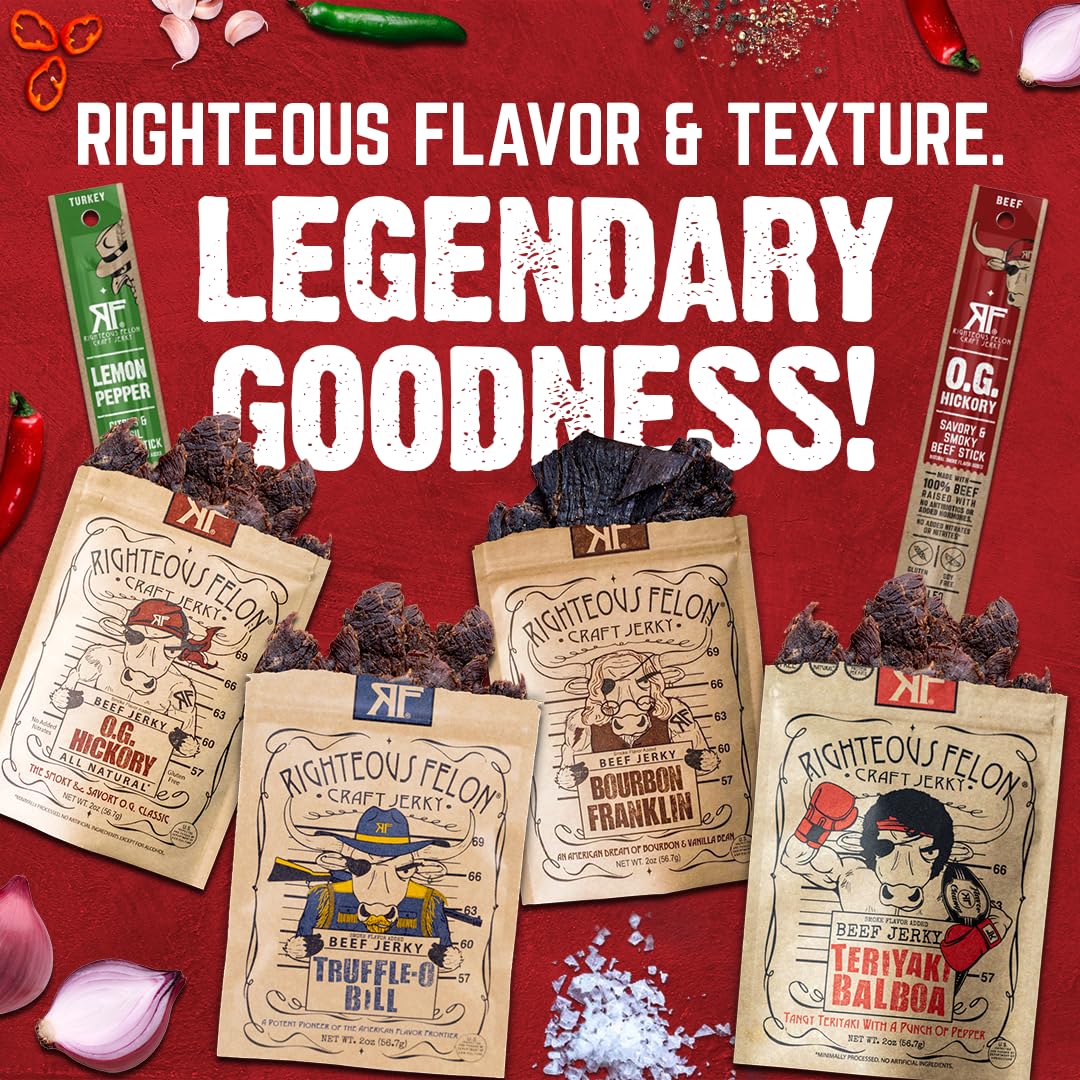 Righteous Felon Beef Jerky & Meat Sticks Variety Pack - Father's Day Jerky Sampler for Dad - Gluten Free Beef Jerky Snack Packs - High Protein, Keto, Low Sugar - Gifts for Men - 11 Pack Sampler