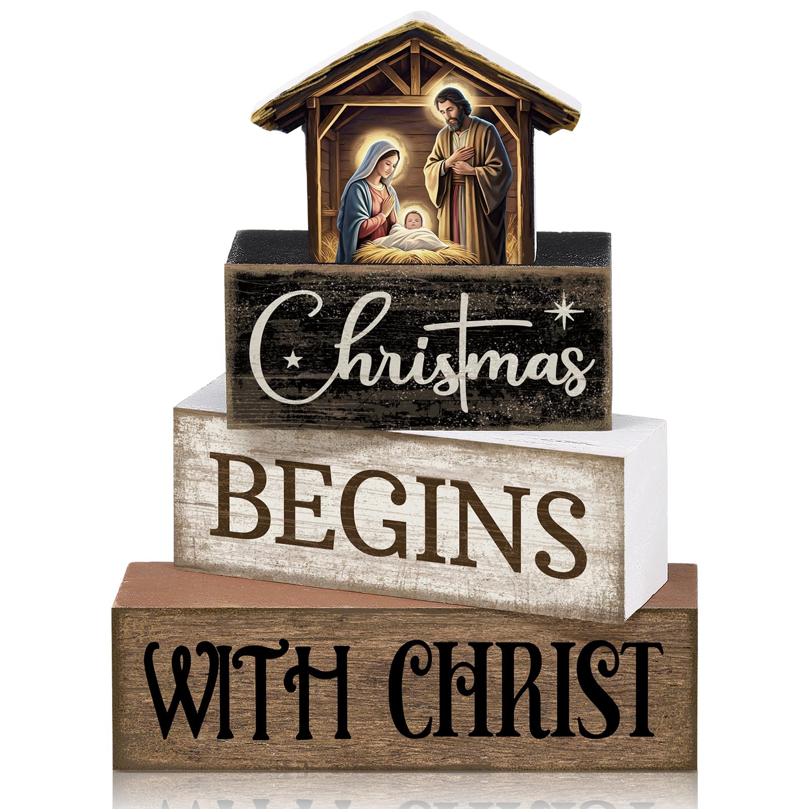 Moucuny 4 Pcs Christmas Table Decor Wooden Hot Cocoa Decoration Christmas Centerpiece Winter Tiered Tray Decor Decorative Red Hot Cocoa Block Signs Gift Farmhouse Xmas Decoration for Home Kitchen