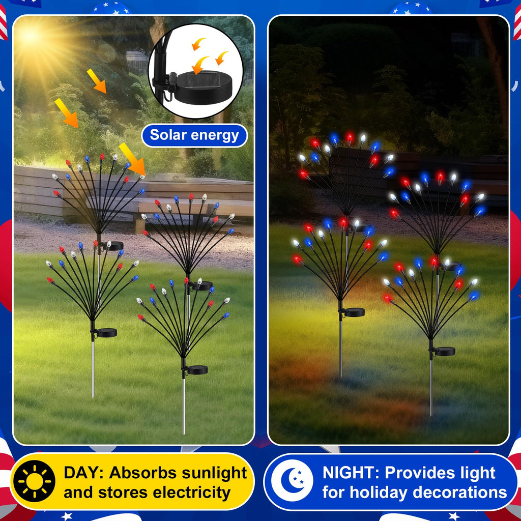 Rossesay 4 Pcs St Patricks Day Outdoor Decorations Solar Lights Waterproof Green 48 LED Swaying Pathway Firefly Stake Lights for Outside Yard Garden Lawn Decorations(Green White,Pine Cone)