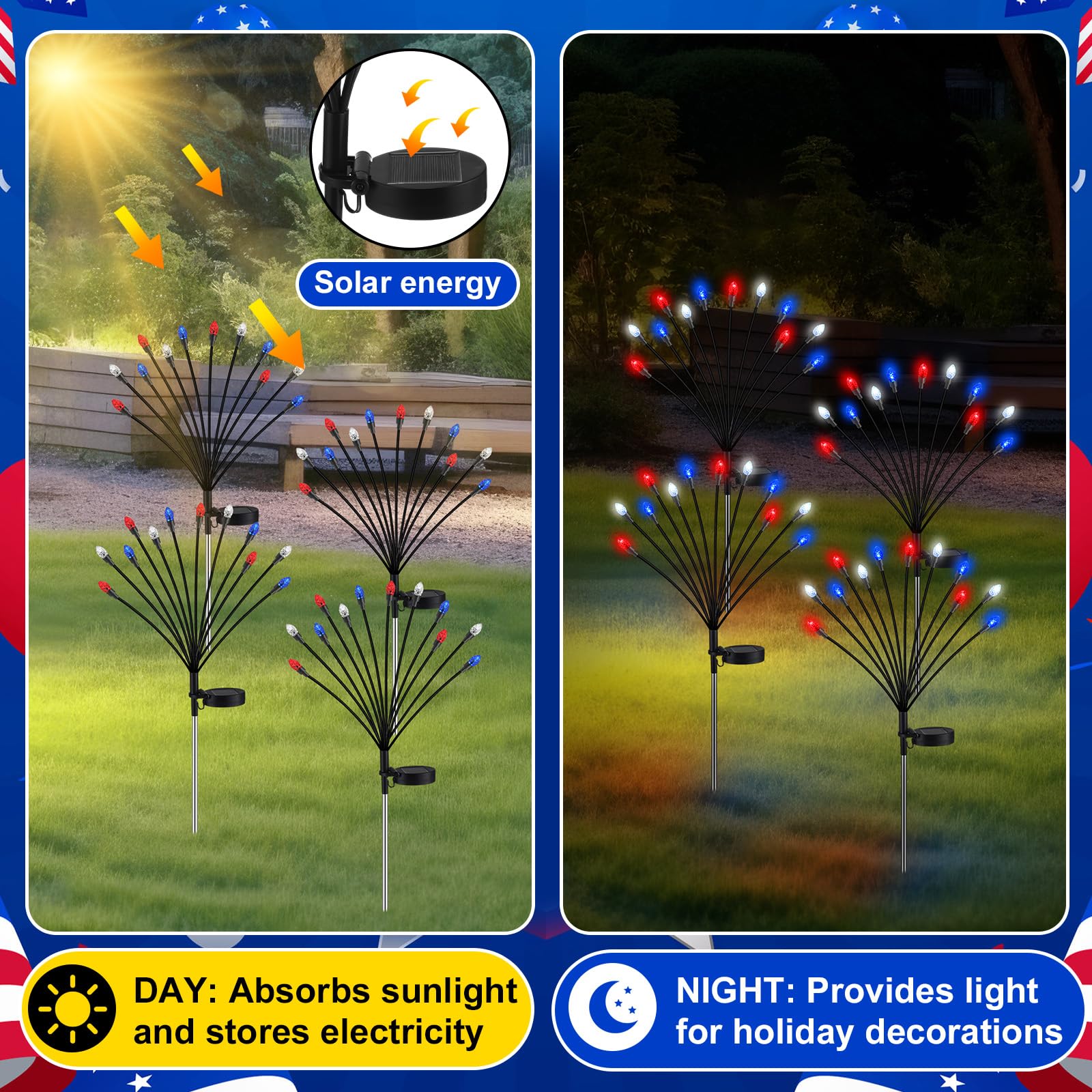 Rossesay 4 Pcs St Patricks Day Outdoor Decorations Solar Lights Waterproof Green 48 LED Swaying Pathway Firefly Stake Lights for Outside Yard Garden Lawn Decorations(Green White,Pine Cone)