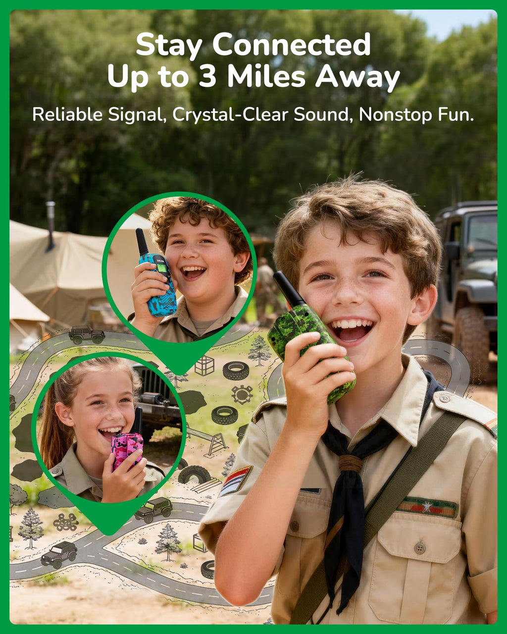 Walkie Talkies for Kids Games Outdoor Toys for 3-12 Year Old Boys Girls, 3 Miles Long Range Walkie Talkie to Camping Hiking, 4 Year Old Girl Birthday Gifts for 3 4 5 6 7 8 9 Year Old Boy Girl Gift