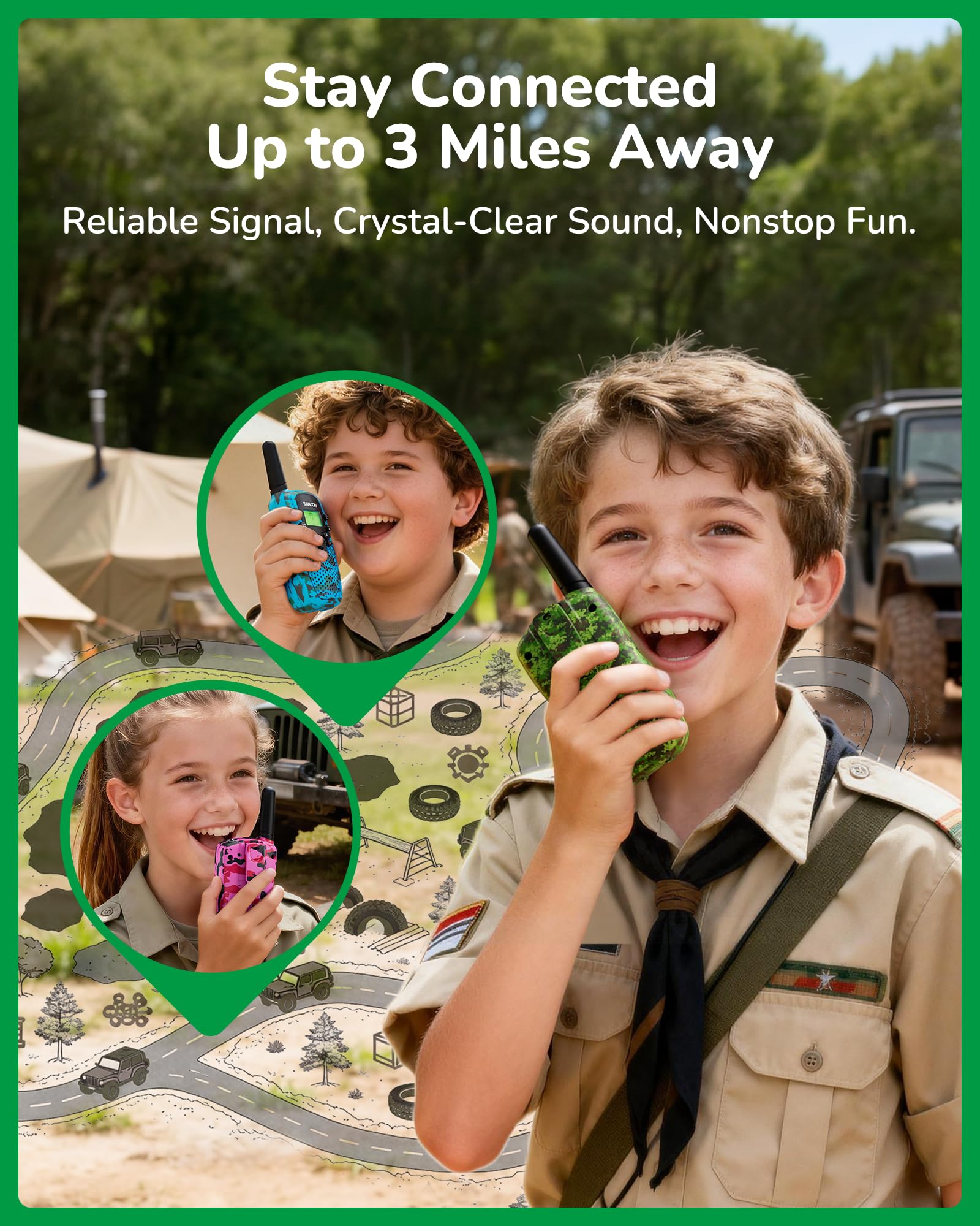 Walkie Talkies for Kids Games Outdoor Toys for 3-12 Year Old Boys Girls, 3 Miles Long Range Walkie Talkie to Camping Hiking, 4 Year Old Girl Birthday Gifts for 3 4 5 6 7 8 9 Year Old Boy Girl Gift