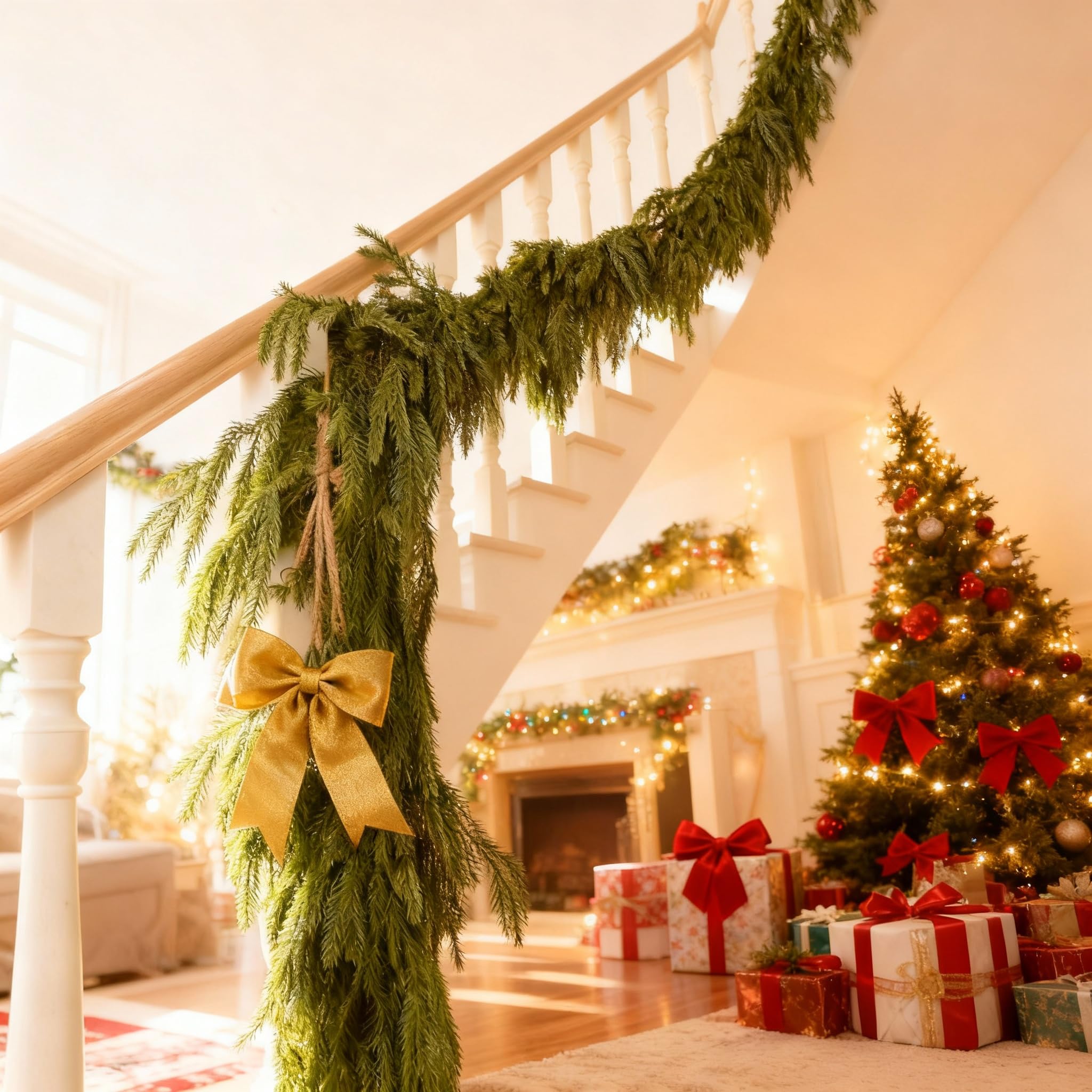 6FT Cedar Garland, Luxury 140 Tips Real Touch Christmas Garland, Artificial Winter Pine Garland for Mantle Table Stairs Wall, Outdoor Christmas Decorations Indoor Greenery Garlands Holiday Decorations