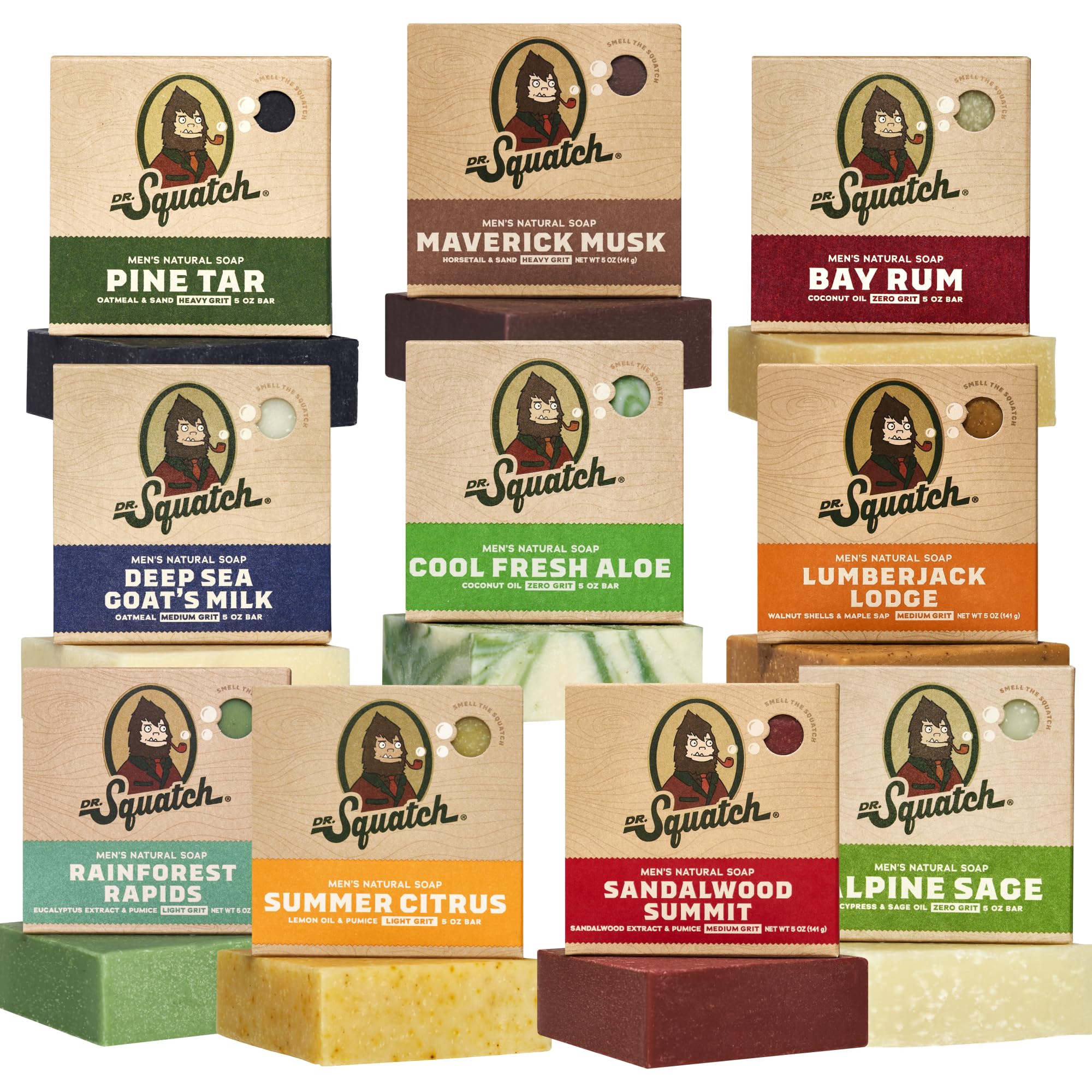 Dr. Squatch Natural Men’s Bar Soap - Cold Process Body Soap Bar with Natural Oils - Gifts for Men - Birchwood Breeze, Coconut Castway, Summer Citrus, Pine Tar & more (5 oz, 10-Pack)