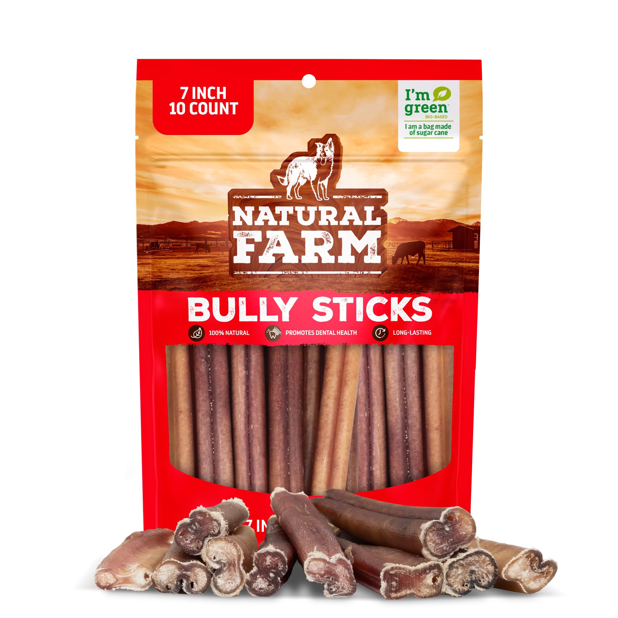 Natural Farm Bully Sticks (6 Inch, 15 Count), Single Ingredient: 100% Beef Chews, Grass-Fed, Non-GMO, Grain-Free, Fully Digestible Treats for Puppies, Small or Senior Dog