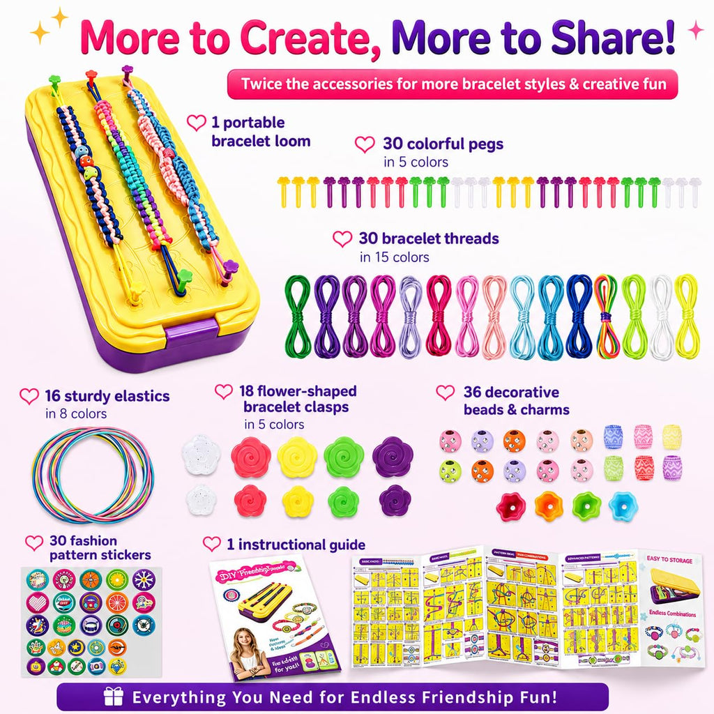 DDAI Arts and Crafts for Kids Age 8-12 Friendship Bracelet Making Kit for Girls - Best Birthday Gifts Ideas for Girl 7 9 10 11 Year Old - Popular Bracelets String Maker Toys Set
