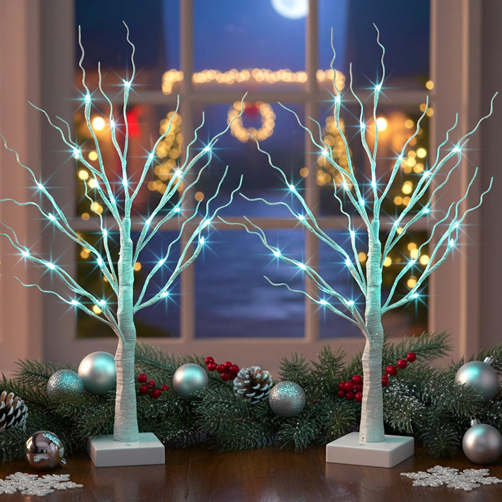 PEIDUO Home Decor, 2FT Birch Tree with LED Lights, Warm White Light up Tree Lamp, Artificial Trees for Home Table Inside, Battery Powered, Timer (2PK)