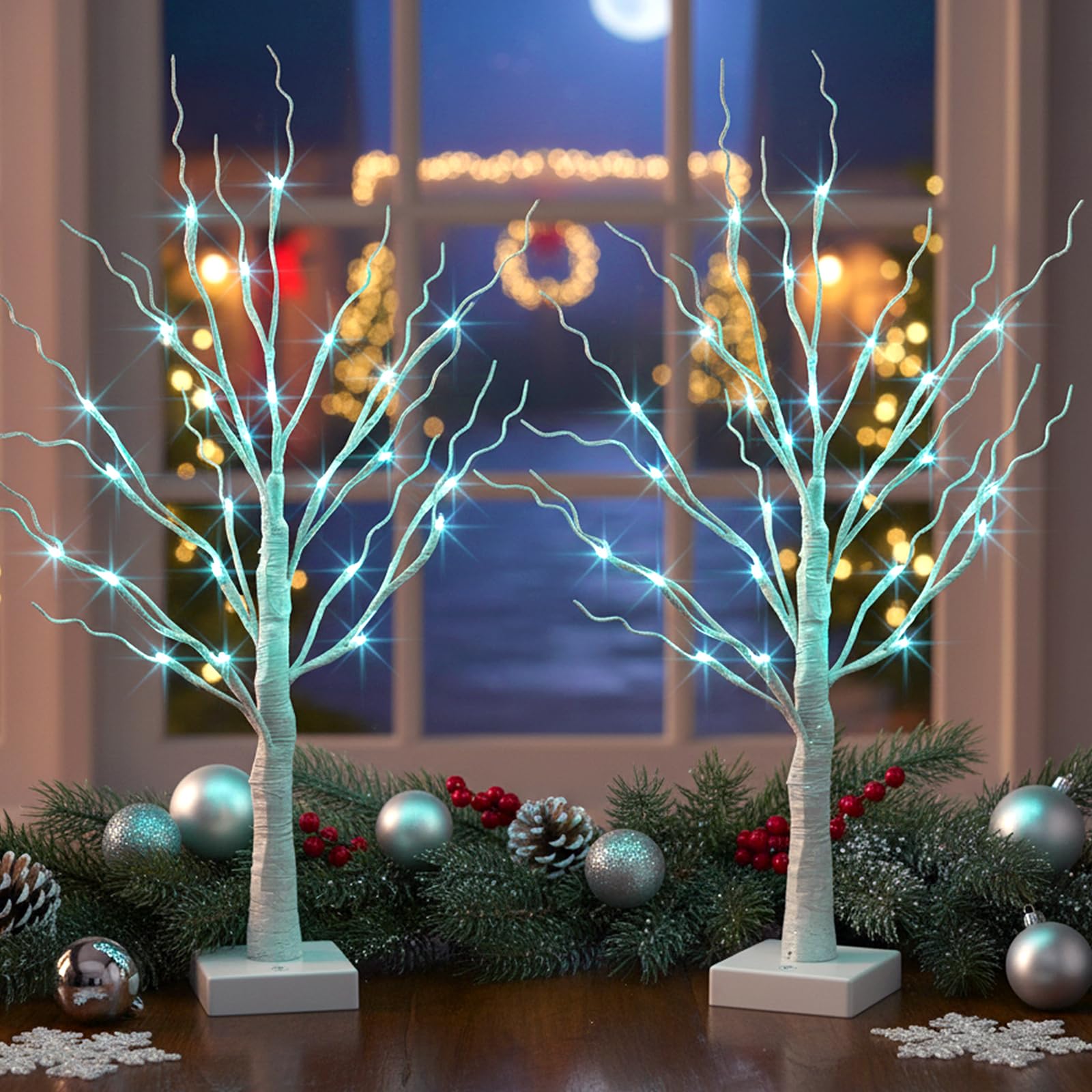 PEIDUO Home Decor, 2FT Birch Tree with LED Lights, Warm White Light up Tree Lamp, Artificial Trees for Home Table Inside, Battery Powered, Timer (2PK)