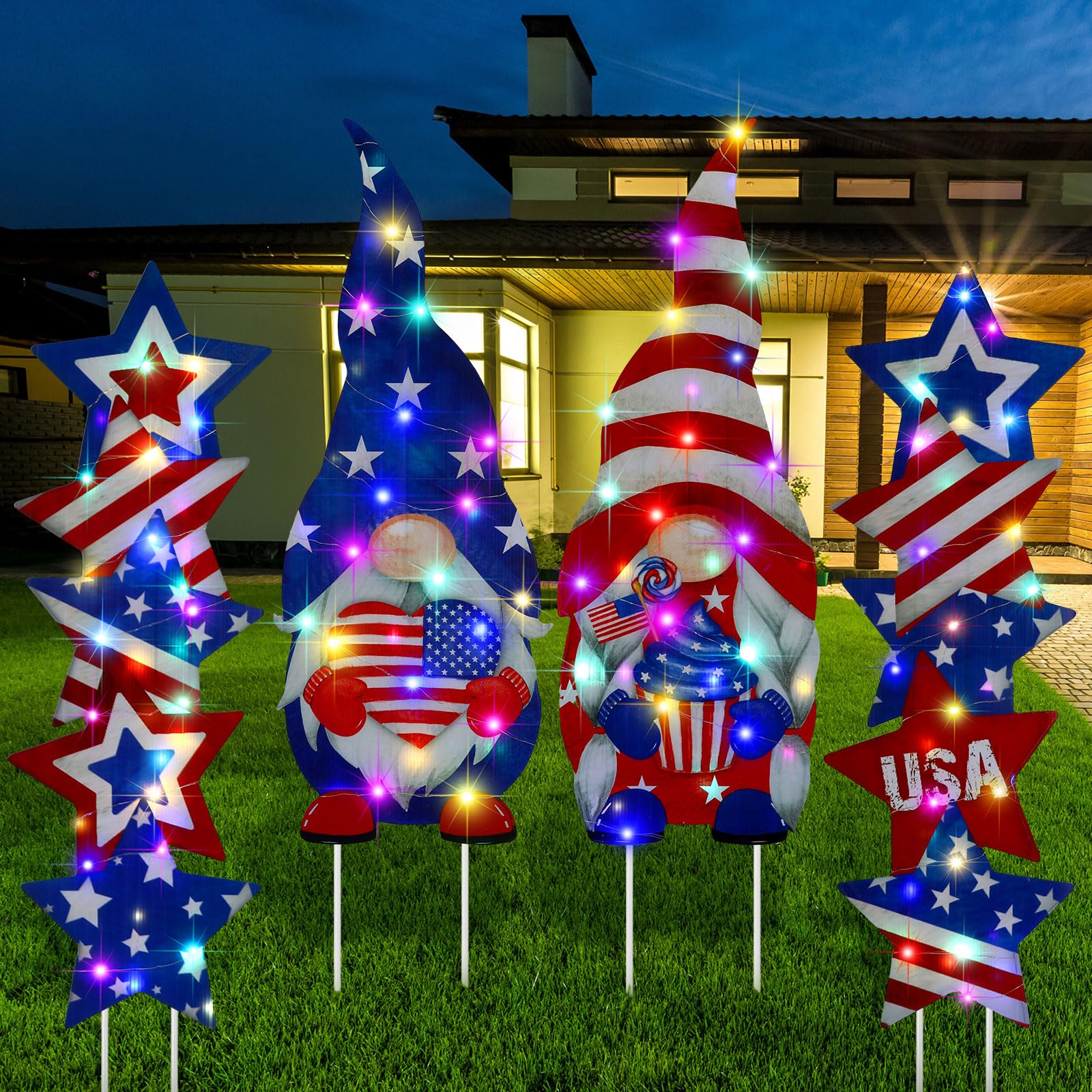 Bencailor 4 Set 4th of July Yard Signs LED 250th Anniversary Patriotic Outdoor Lawn Decor Waterproof USA Red White and Blue Yard Stakes for Independence Day(Green,St. Patrick's Day)