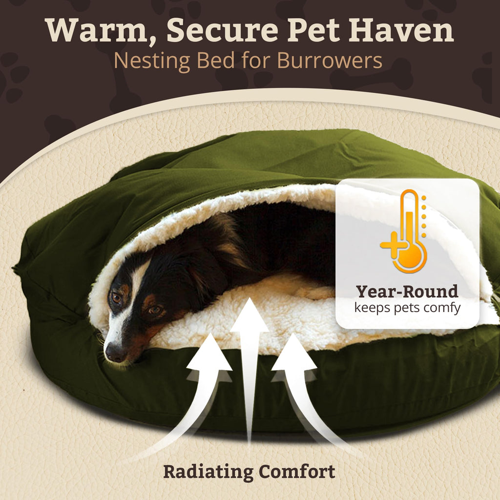 Snoozer Cozy Cave Dog Bed - Indoor Dog Bed with Cover Cave, Covered Calming Burrow for Small Sized Pets with Blanket Attached, Enclosed, Removable Washable Cover - Small, Navy