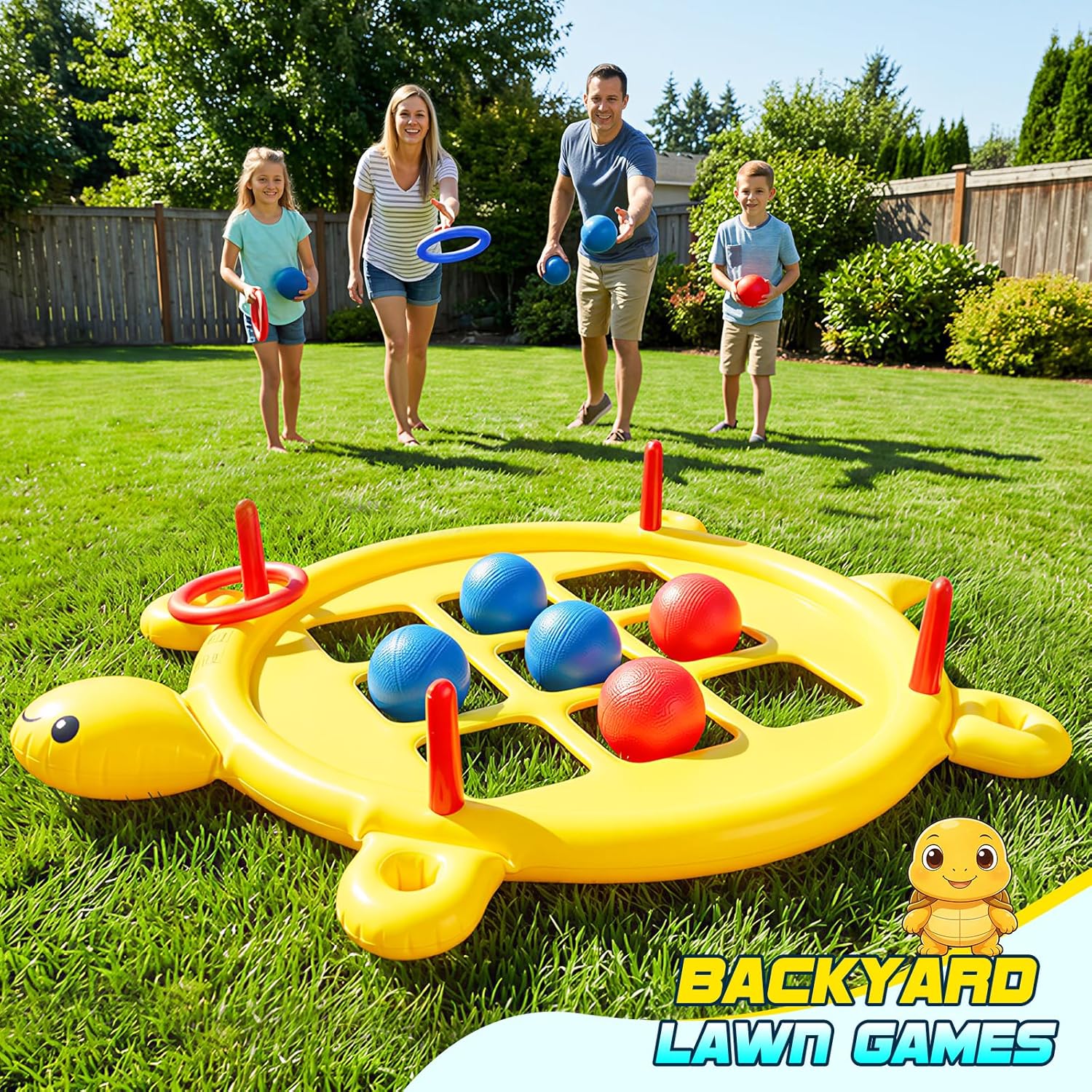 2 in 1 Pool Toys Games for Kids, Pool Tic Tac & Ring Toss Games for Adults Teens Family Party, Giant Inflatable Floating Tic Tac Toe with Cup Holder, 10 Balls & 10 Rings, Fun Swimming Beach Yard Game