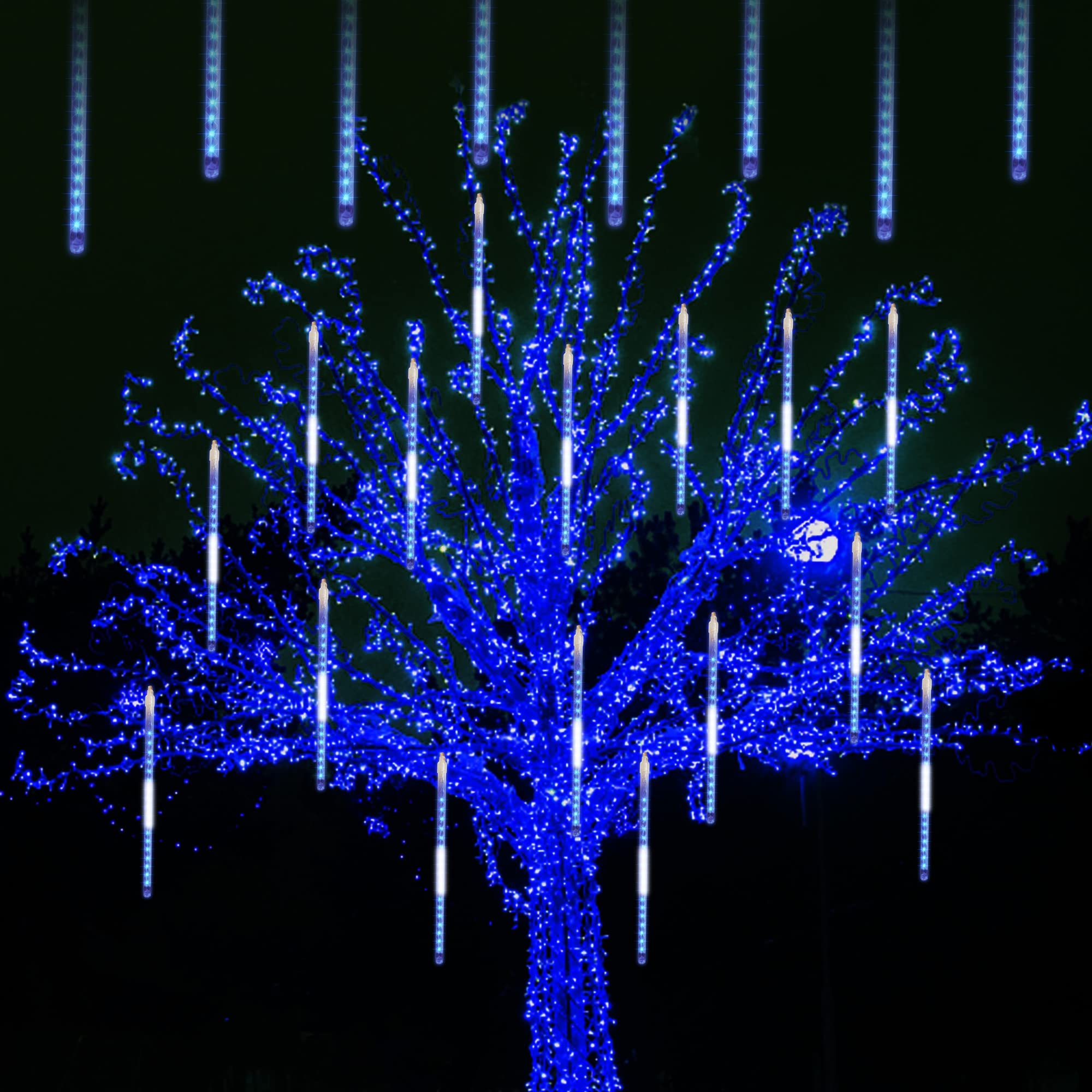 Meteor Outdoor Icicle Lights - 12 Inch, 288 LED, Snow Falling, Connectable, Red & Green, Xmas Wedding Party Tree Decor