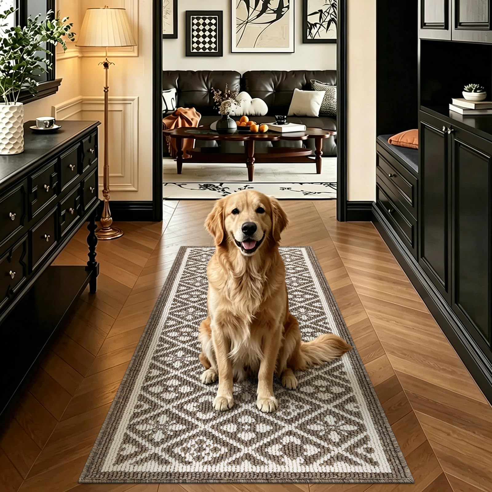 Ileading Christmas Entrance Door Mat, Absorbent Dog Mats for Muddy Paws, Low-Profile Small Red Xmas Decor Kitchen Runner Rug with Non-Slip Backing, Machine Washable Entryway Welcome Mat(Red 24"X36")