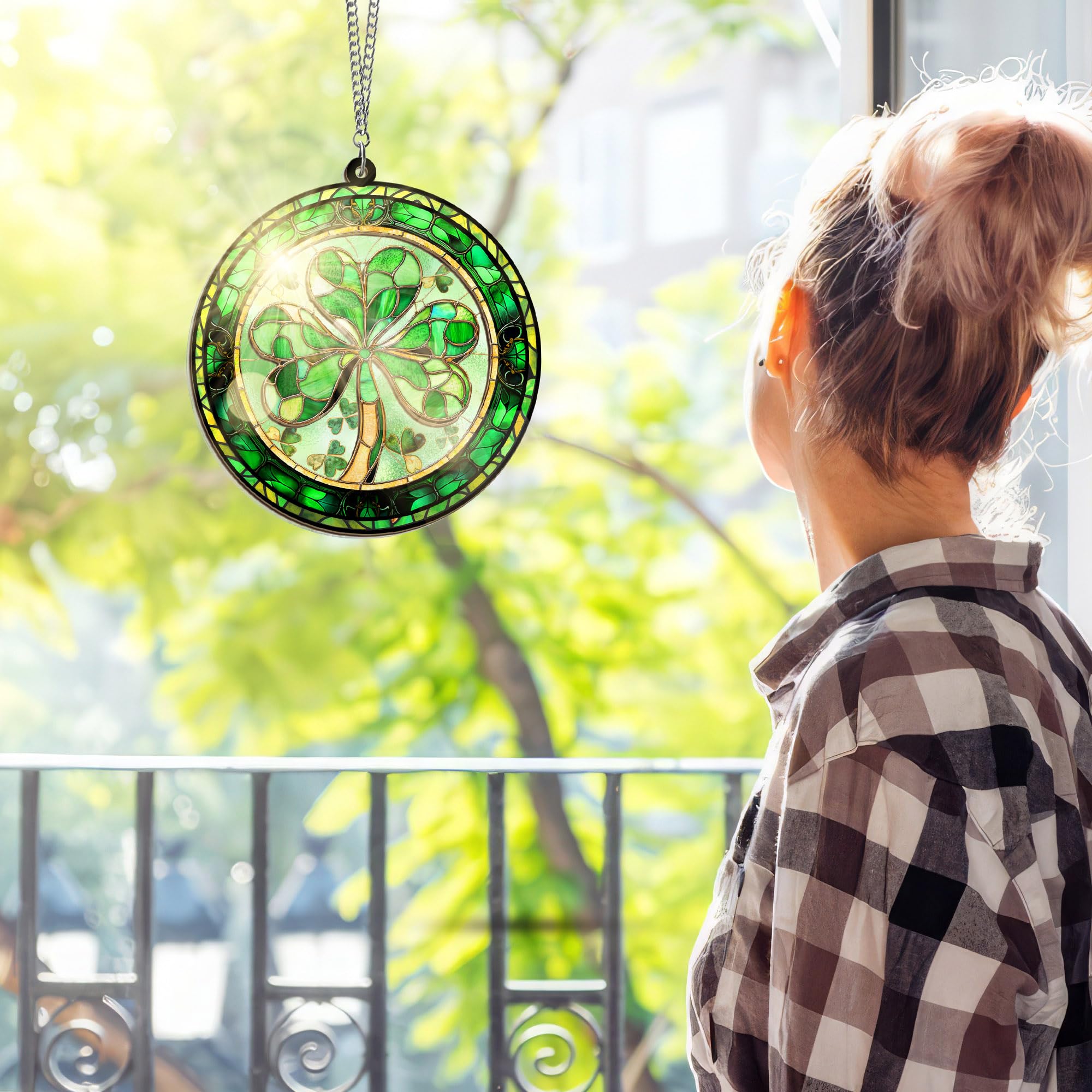 FLAGWIX St Patricks Day Decorations - Hanging Suncatcher 6 in, Shamrock St Patricks Day Decorations, Irish Suncatcher for Home Garden Decor - Irish Gifts for Women Men, Spiritual Gifts for Mom Grandma