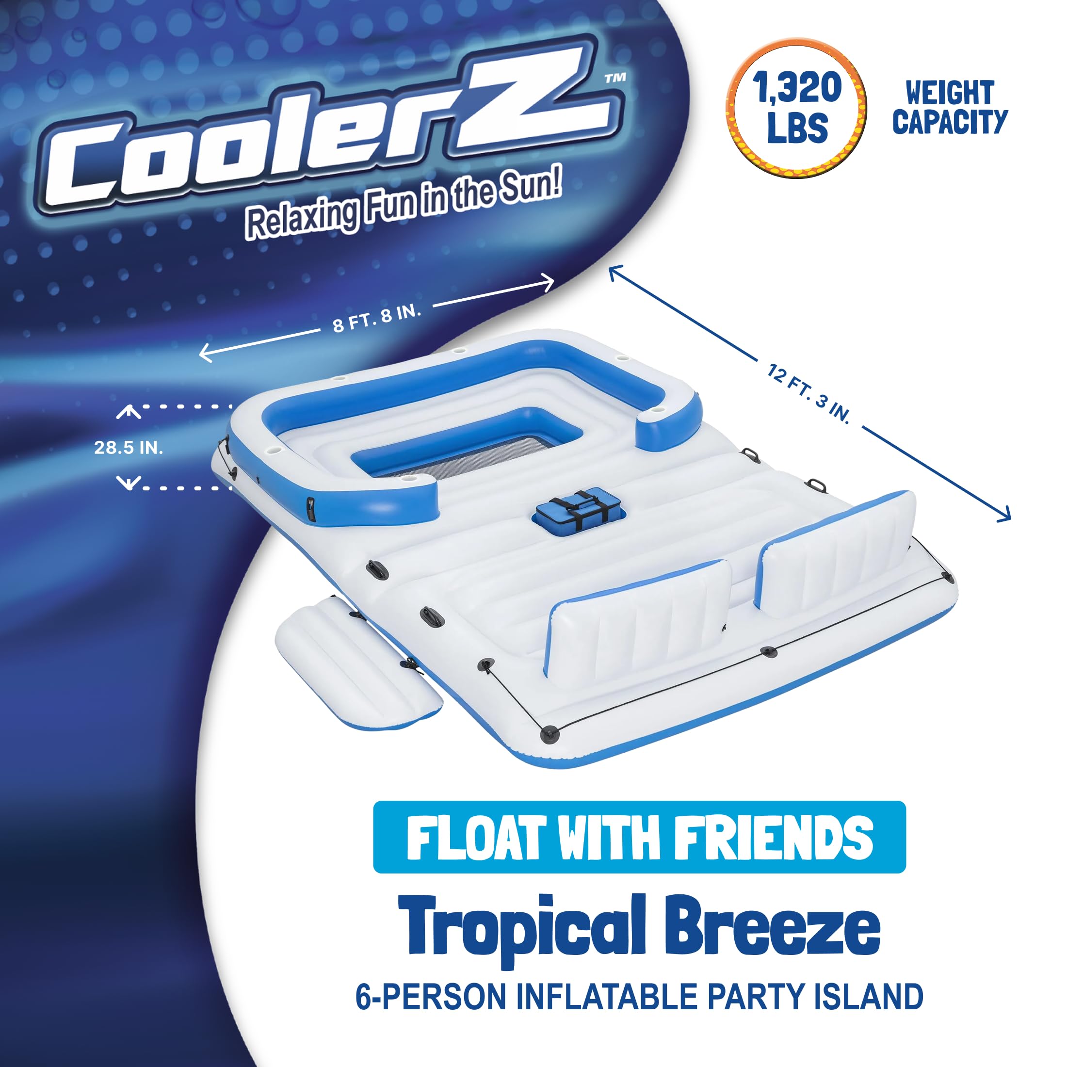 Bestway CoolerZ Tropical Breeze Party Island, Large 6 Person Adult Inflatable Lounger Lake Float