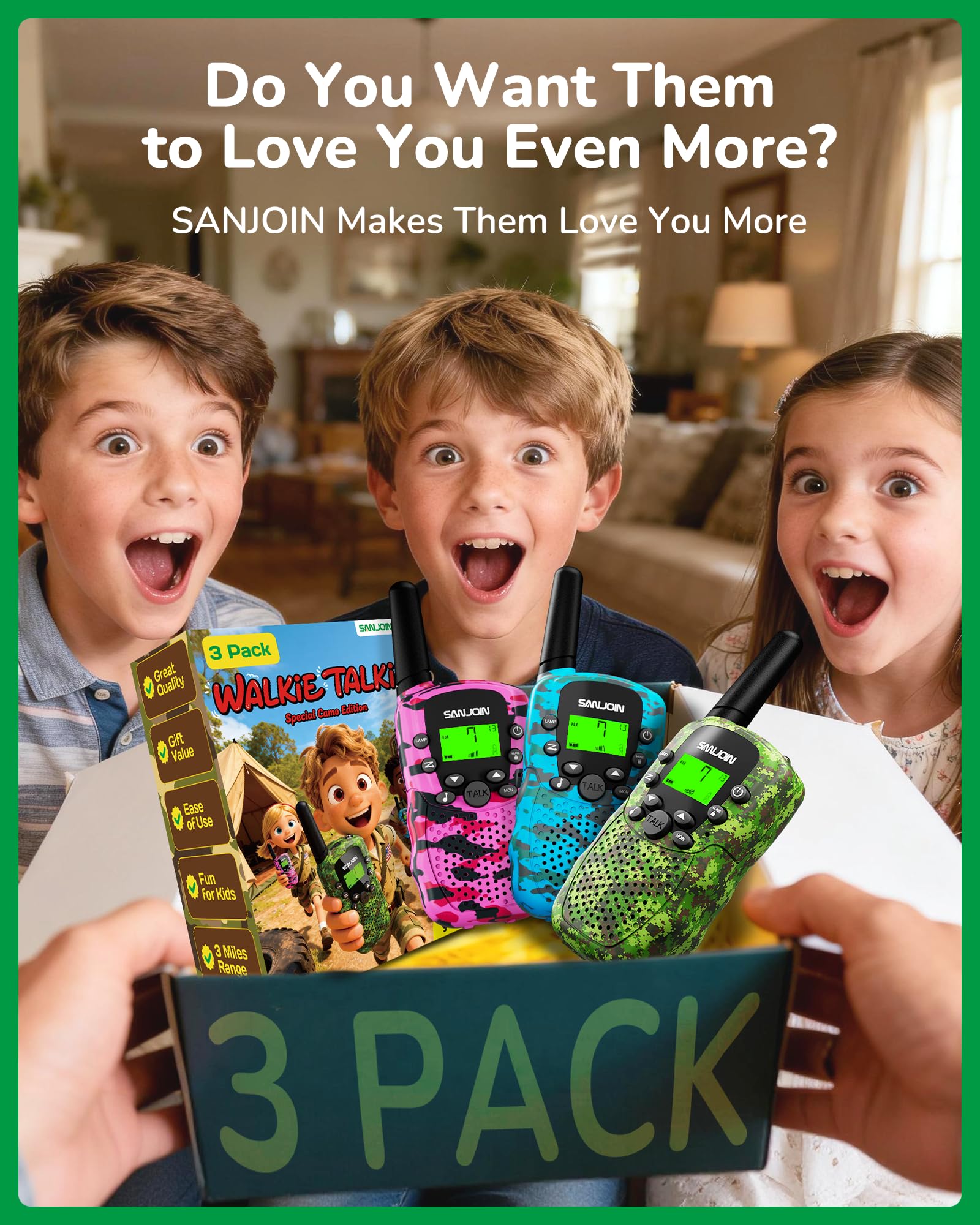 Walkie Talkies for Kids Games Outdoor Toys for 3-12 Year Old Boys Girls, 3 Miles Long Range Walkie Talkie to Camping Hiking, 4 Year Old Girl Birthday Gifts for 3 4 5 6 7 8 9 Year Old Boy Girl Gift
