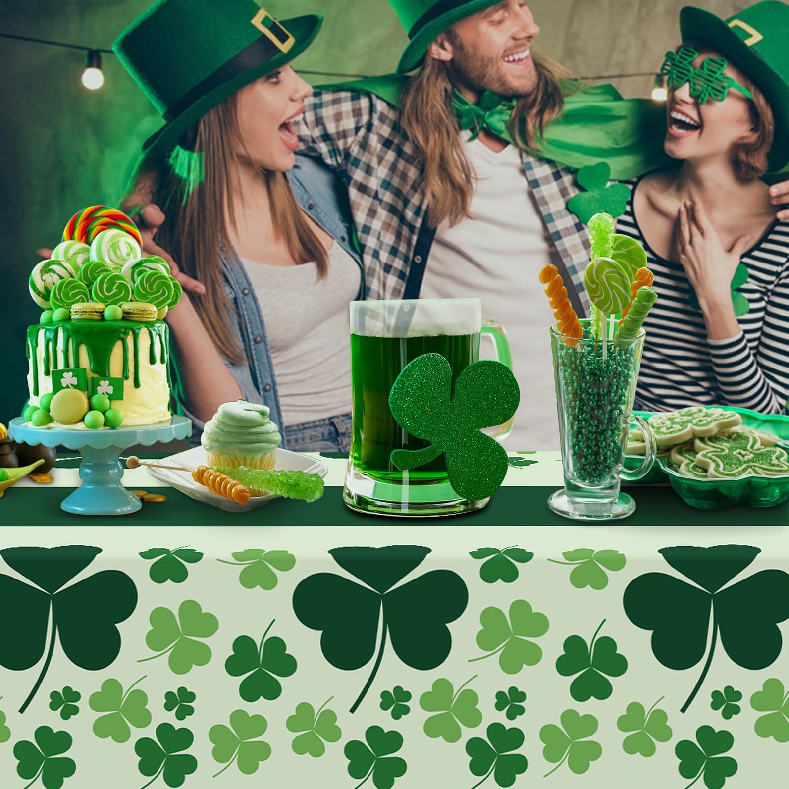 Childom 3 Pack St Patricks Day Decorations,St Patricks Day Table Cloths for Rectangle Tables,54" x 108" Disposable Plastic Tablecloths for St. Patrick's Day,Home,Kitchen,Picnic,Parties,Spring Decors