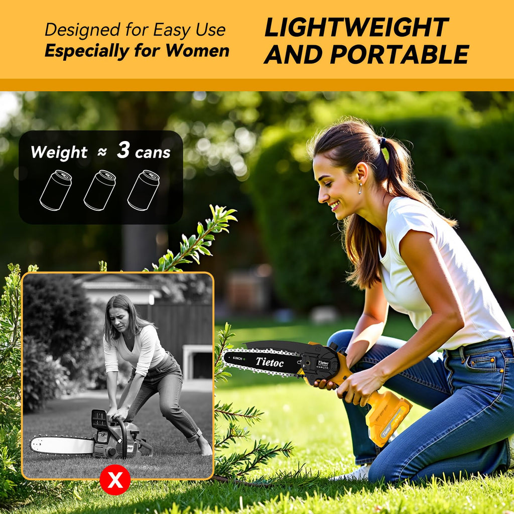 Tietoc Chainsaw 6 Inch Mini Electric Chainsaw Cordless Battery Powered, Hand Held Saw for Wood/Trees Trimming, Tools for Household and Garden, Chain Saw Gift for Men Dad Husband Fathers Gardener 2026