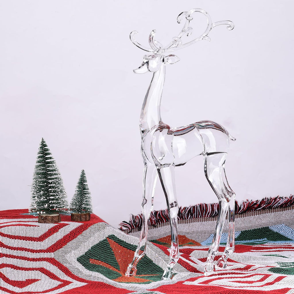 18" Tall Acrylic Christmas Reindeer Figurine - Elegant Clear Large Reindeer Ornaments for Christmas Indoor Decor, Holiday Centerpiece, Living Room, Fireplace, Table Display (Gold Standing Reindeer)