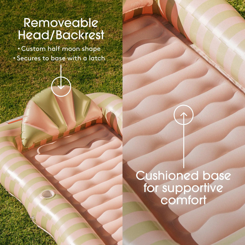 FUNBOY Tanning Pool Lounger Float, XL 72'' x 48'' Pool Float with Custom Pillow and Large Cup Holder, Perfect for Pool or Backyard.